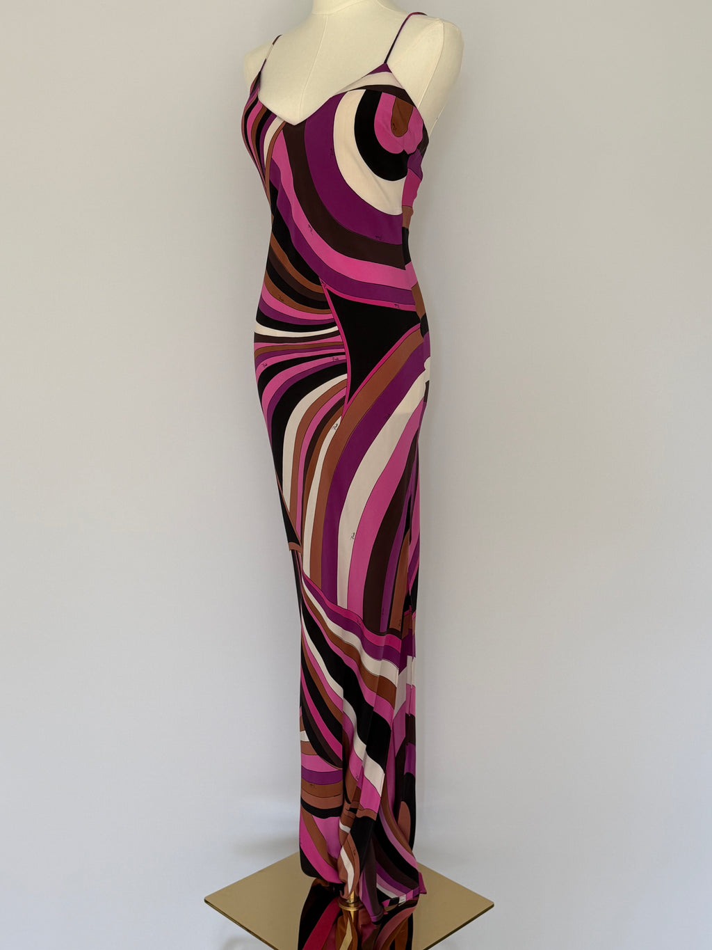 Emilio Pucci Silk Jersey Maxi Dress Pink Swirl Print | Vintage Y2K Bodycon Slip Gown