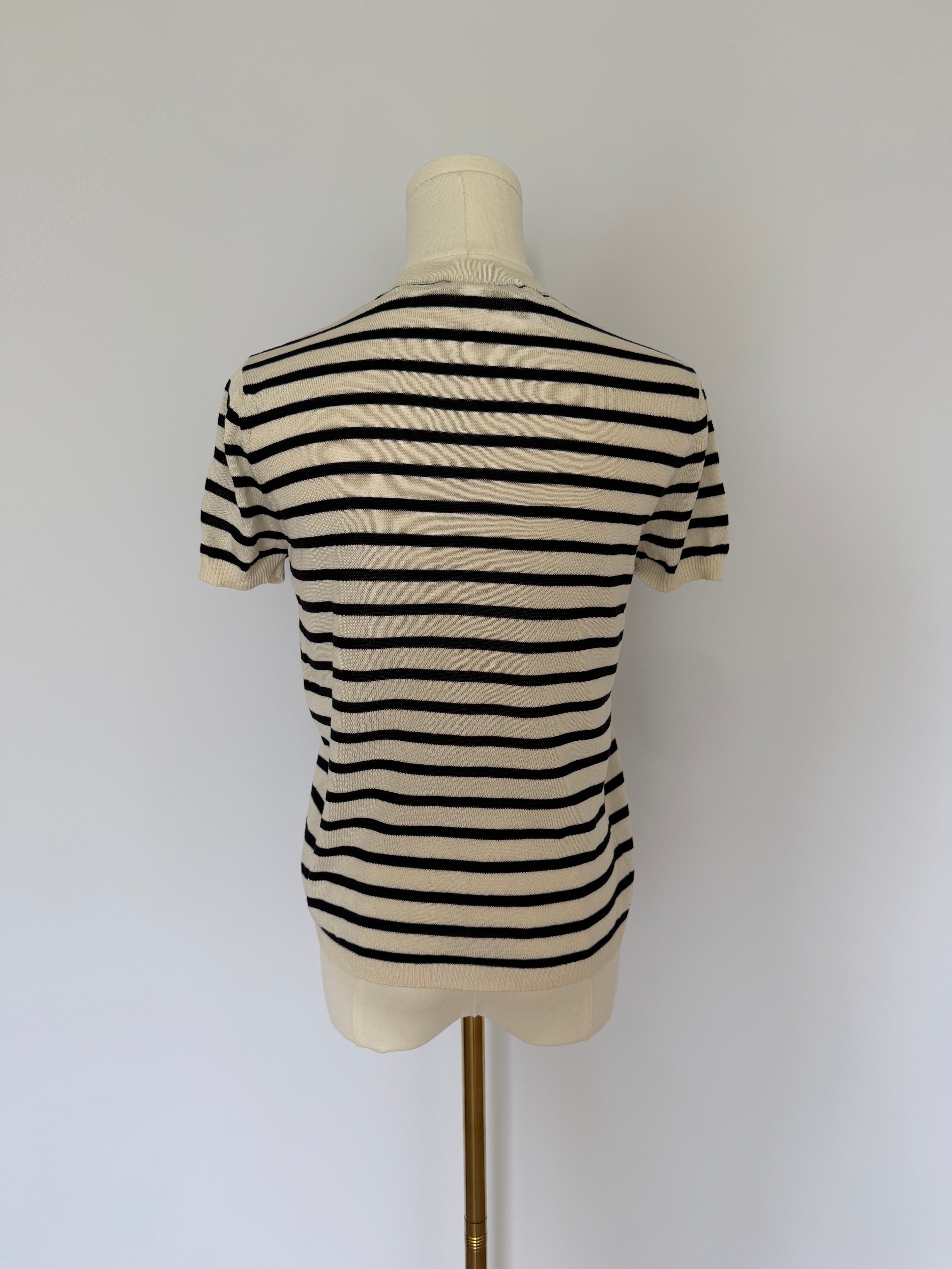 Christian Dior J’Adior White Striped Knit Top | Dior Logo Short Sleeve Sweater Made in Italy | Luxury Designer Tee