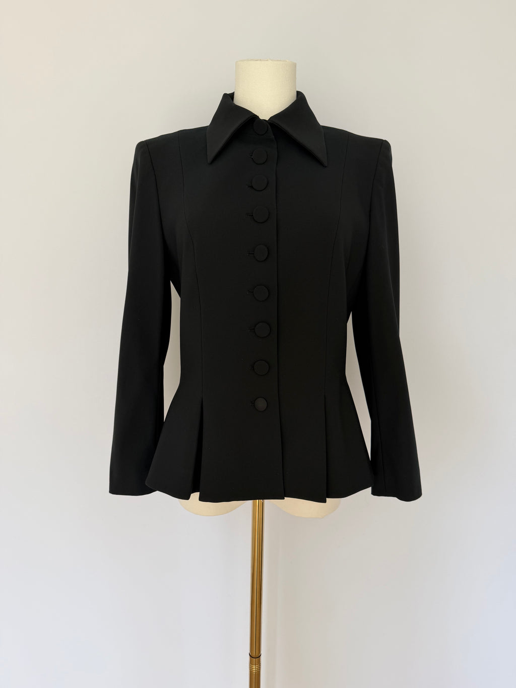 Givenchy Paris Black Structured Peplum Blazer Jacket | Tailored Button Front Designer Jacket Size 40