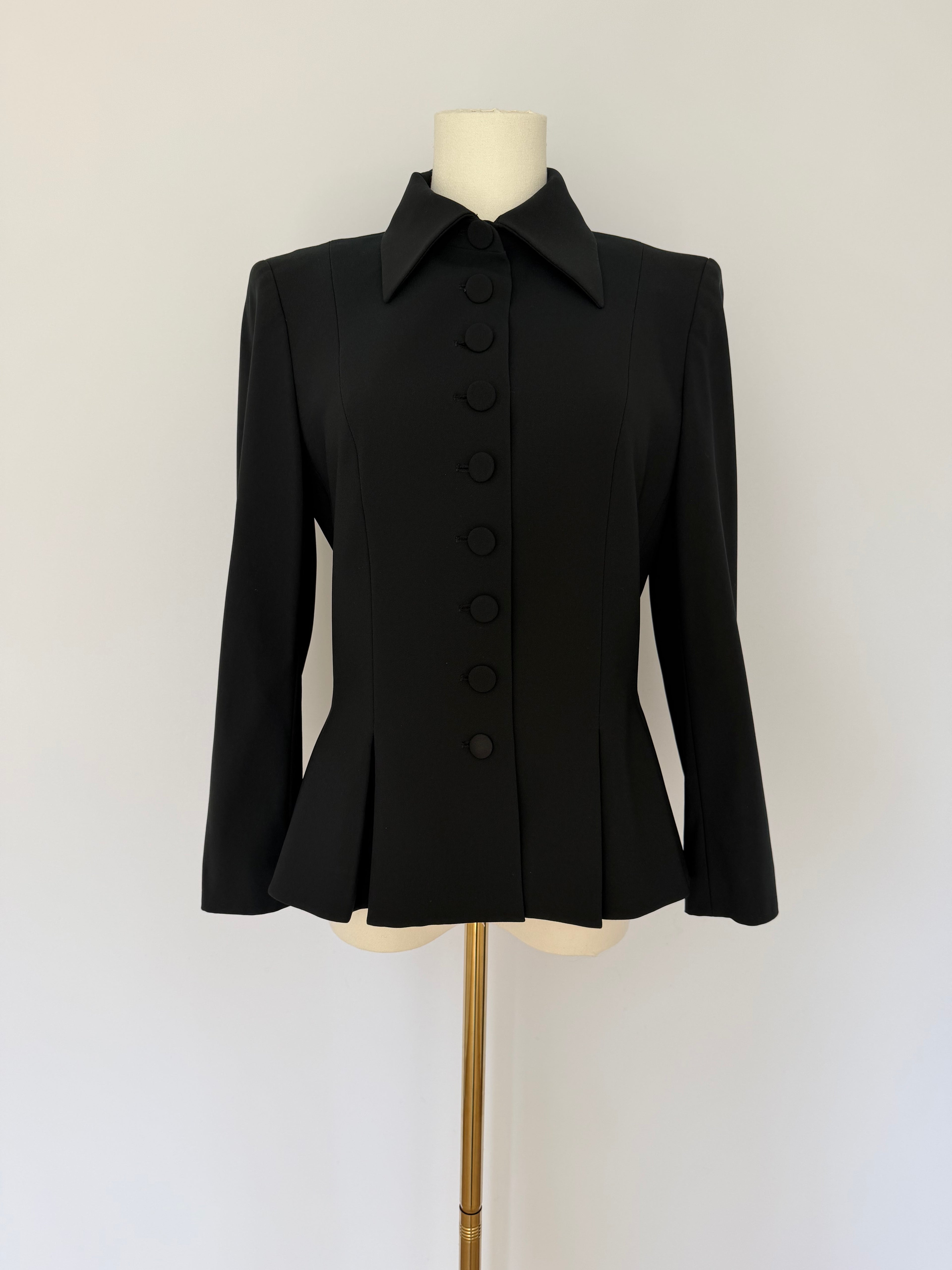 Givenchy Paris Black Structured Peplum Blazer Jacket | Tailored Button Front Designer Jacket Size 40