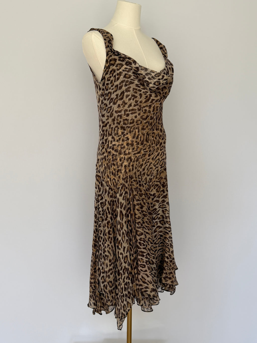 Dolce & Gabbana Leopard Print Silk Chiffon Slip Dress | Vintage Y2K Bias Cut Cowl Neck Midi