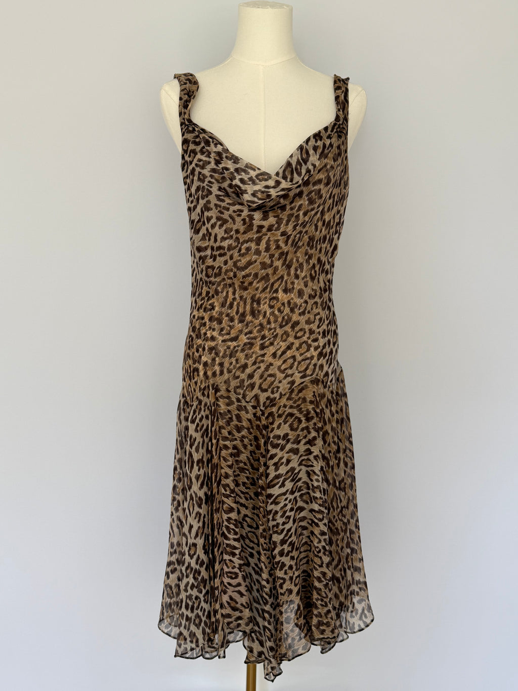 Dolce & Gabbana Leopard Print Silk Chiffon Slip Dress | Vintage Y2K Bias Cut Cowl Neck Midi