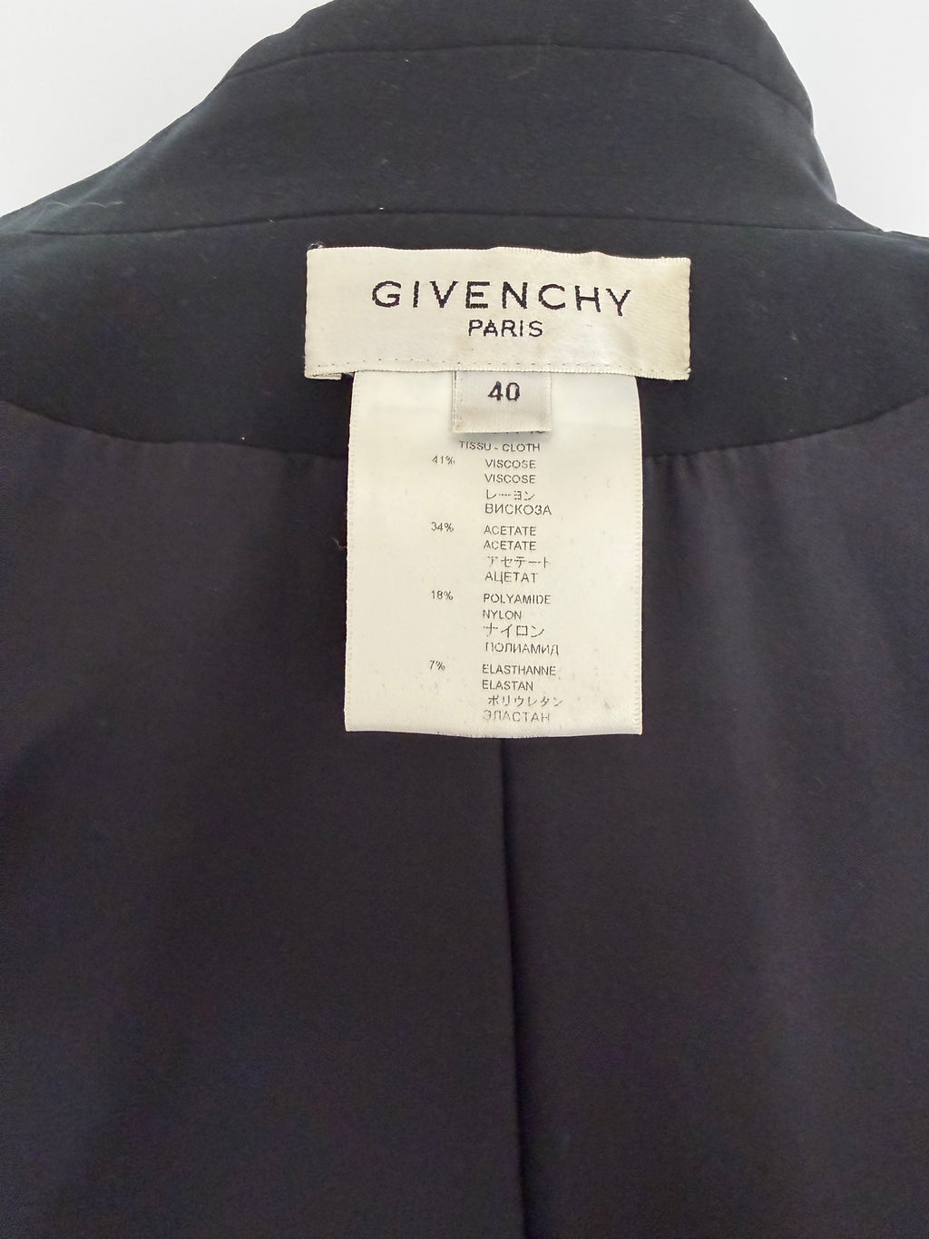 Givenchy Paris Black Structured Peplum Blazer Jacket | Tailored Button Front Designer Jacket Size 40