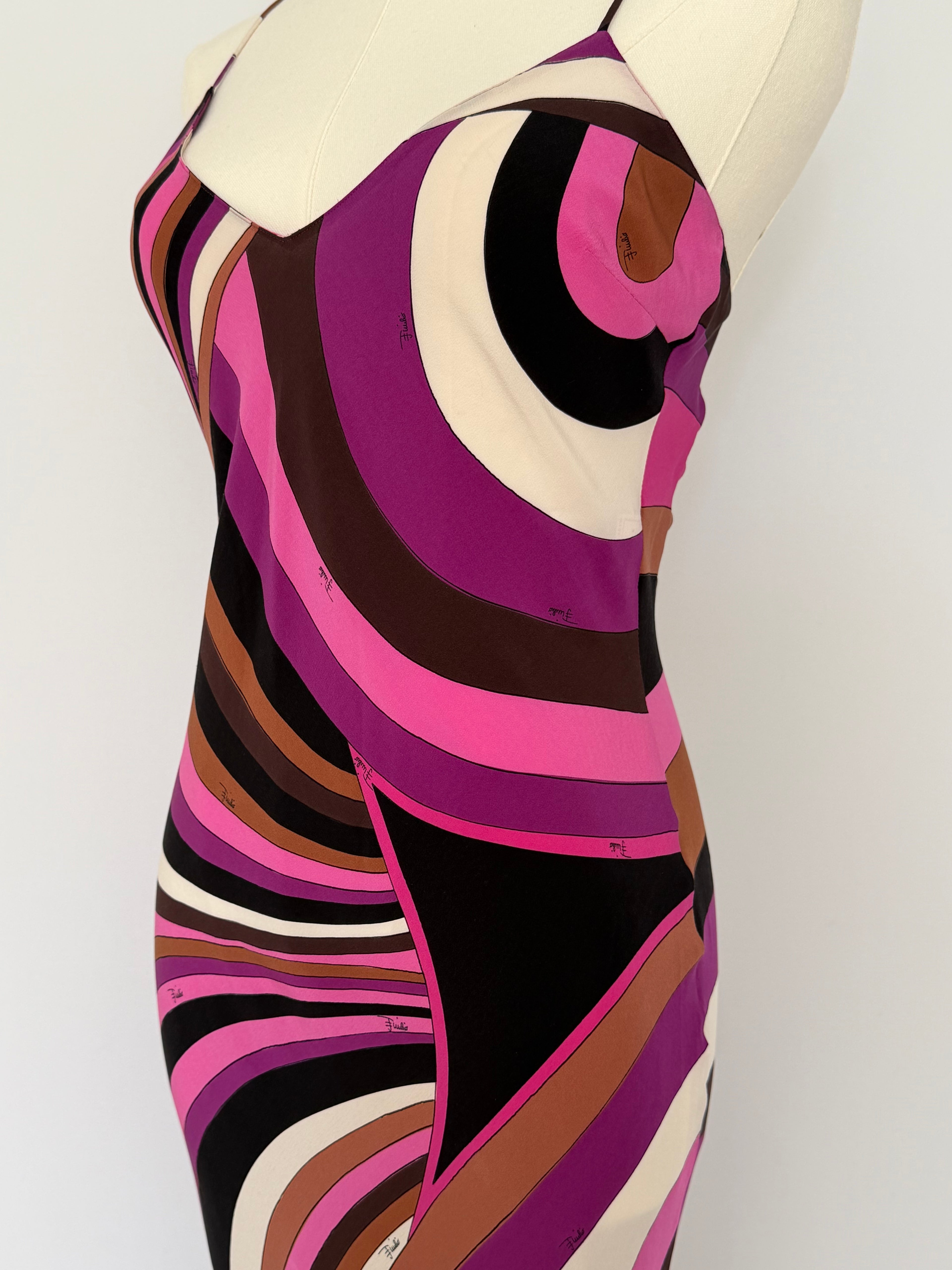 Emilio Pucci Silk Jersey Maxi Dress Pink Swirl Print | Vintage Y2K Bodycon Slip Gown