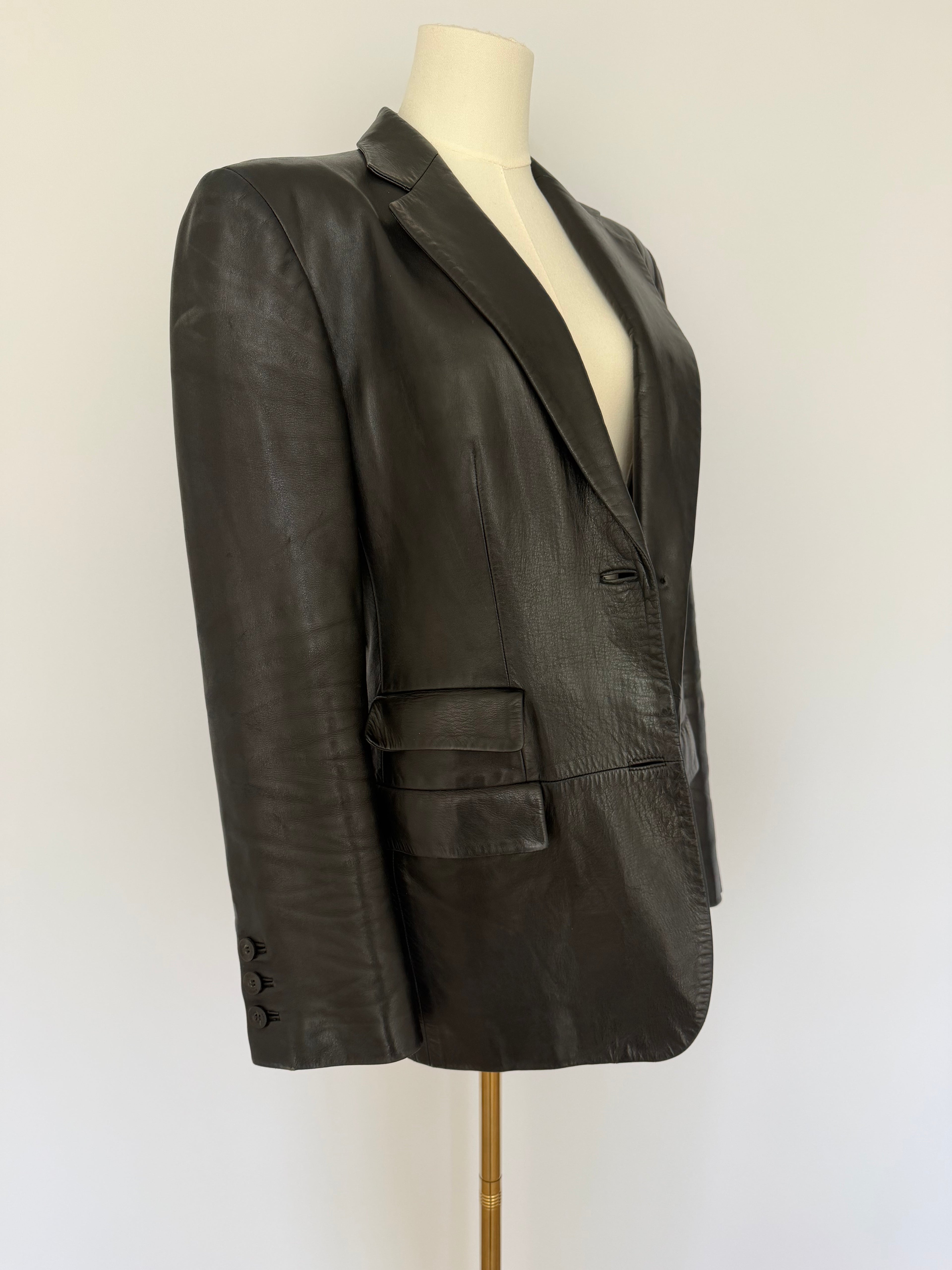 Vintage Gucci Black Leather Blazer Jacket | Tailored Minimalist Tom Ford Era Style