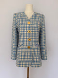 Vintage Yves Saint Laurent Variation Blue & Cream Wool Tweed Blazer | YSL Paris Made in France Jacket Size 38
