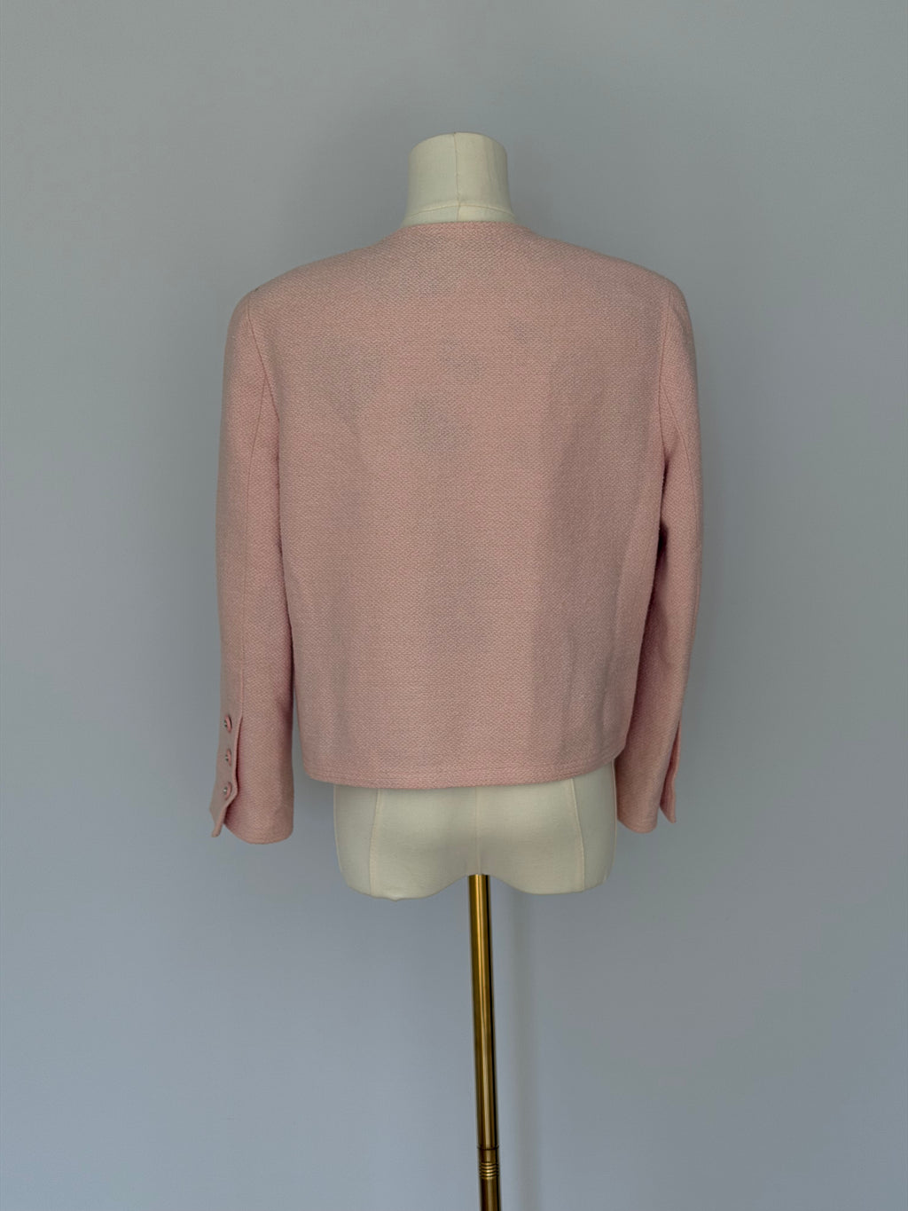 Chanel Pink Tweed Cropped Jacket CC Button Cardigan Blazer | Vintage Chanel Boutique Jacket