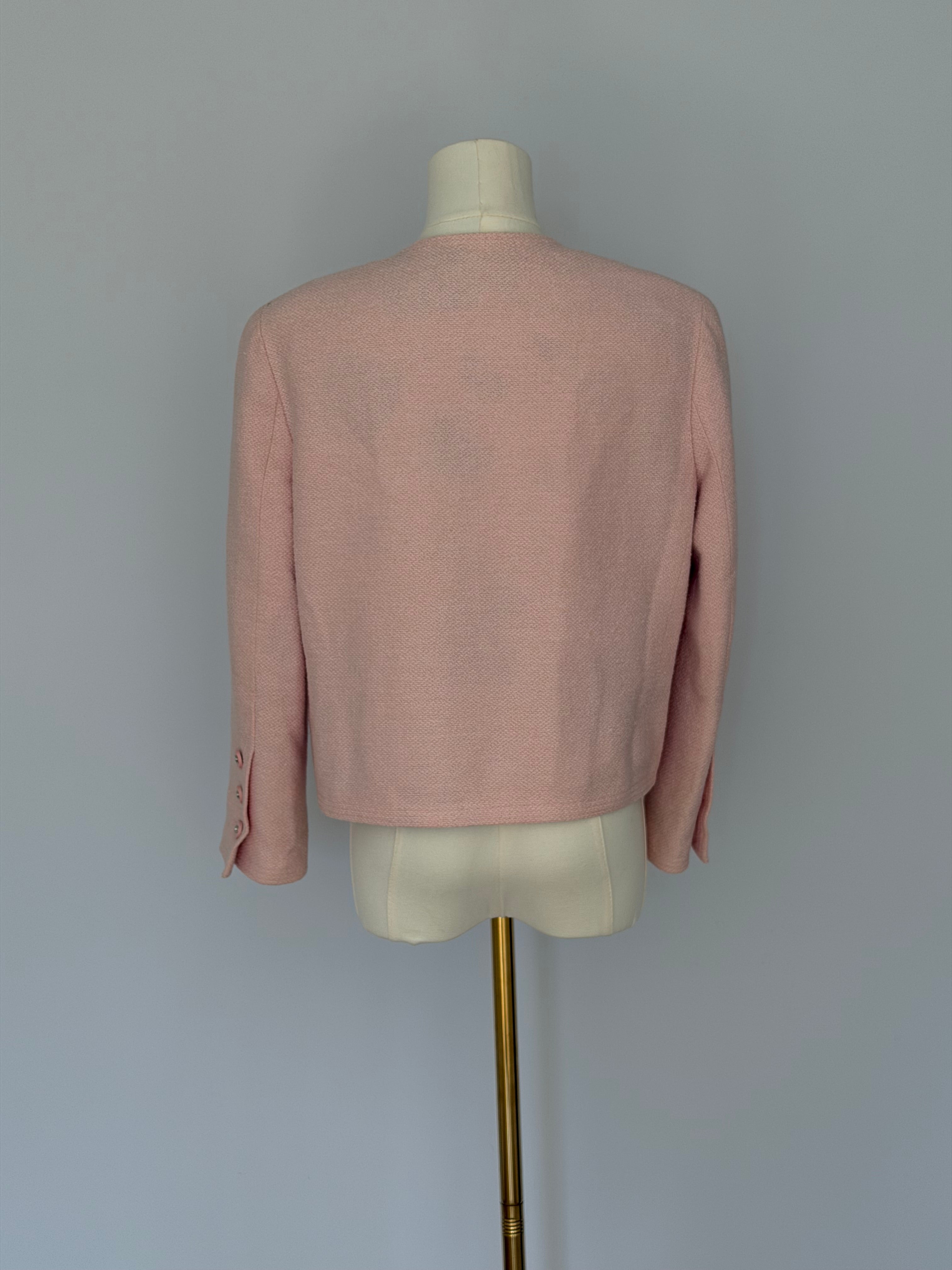 Chanel Pink Tweed Cropped Jacket CC Button Cardigan Blazer | Vintage Chanel Boutique Jacket