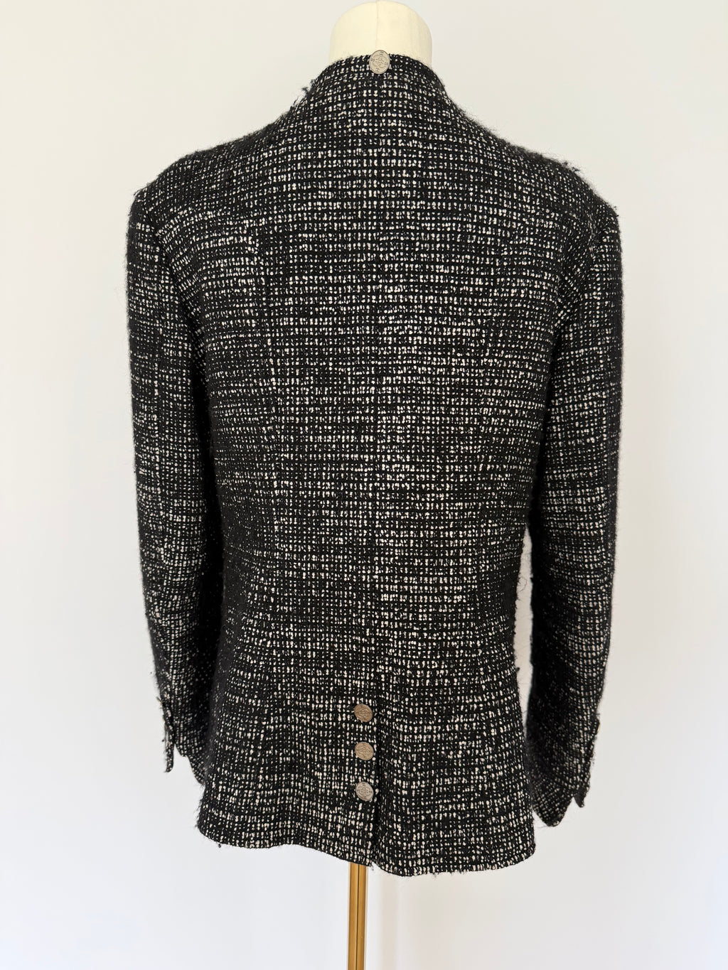 Chanel Black & White Tweed Jacket with CC Logo Buttons | Classic Structured Blazer Size 40