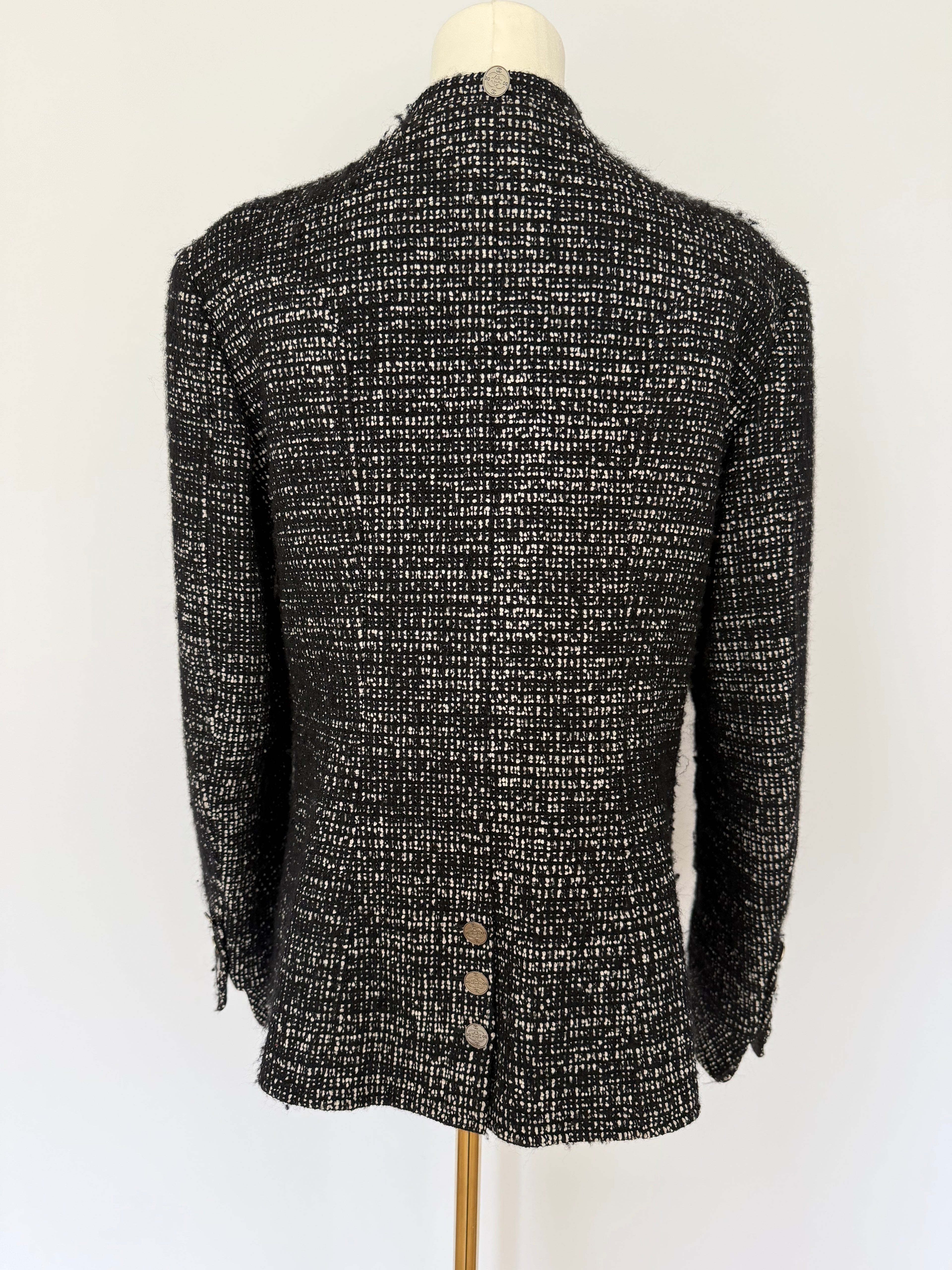 Chanel Black & White Tweed Jacket with CC Logo Buttons | Classic Structured Blazer Size 40