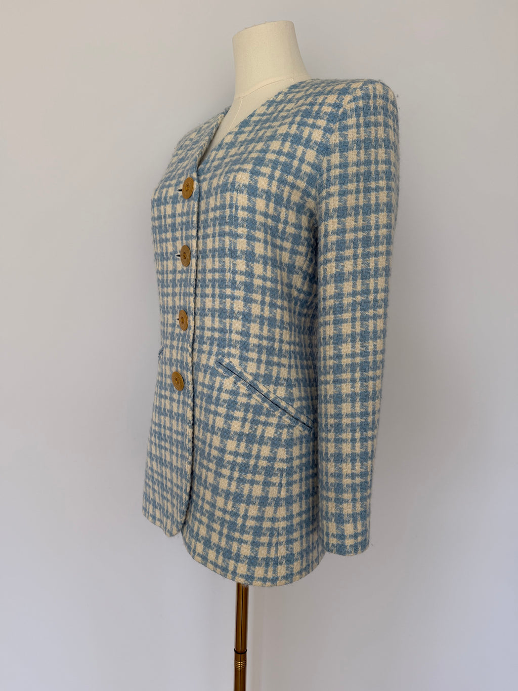 Vintage Yves Saint Laurent Variation Blue & Cream Wool Tweed Blazer | YSL Paris Made in France Jacket Size 38