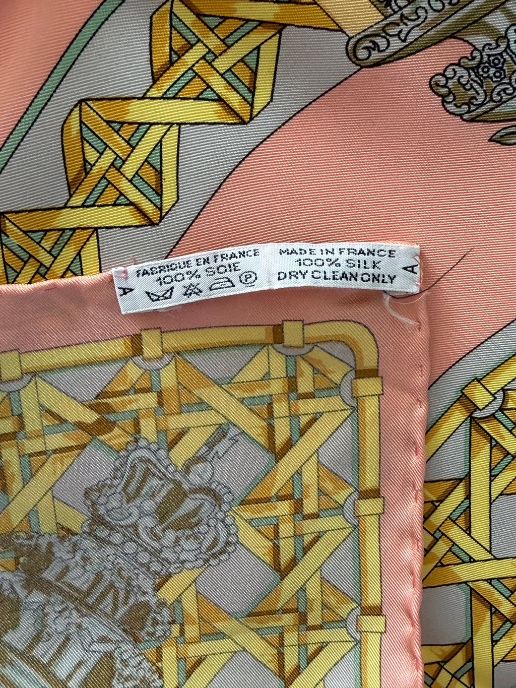 Hermès “Feux de Route” Silk Scarf 90cm Peach Gold Lantern Print Vintage Hermes Paris 100% Silk Made in France