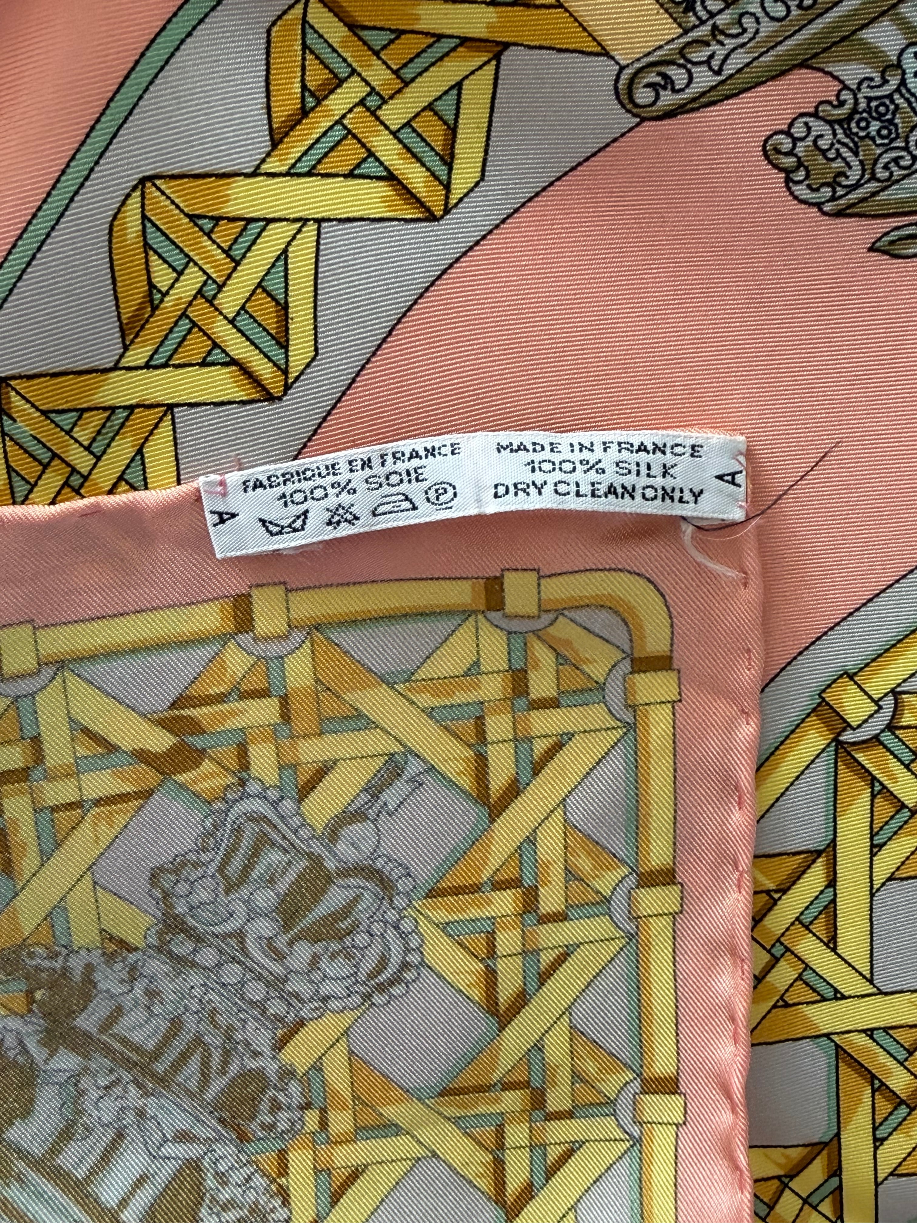 Hermès “Feux de Route” Silk Scarf 90cm Peach Gold Lantern Print Vintage Hermes Paris 100% Silk Made in France