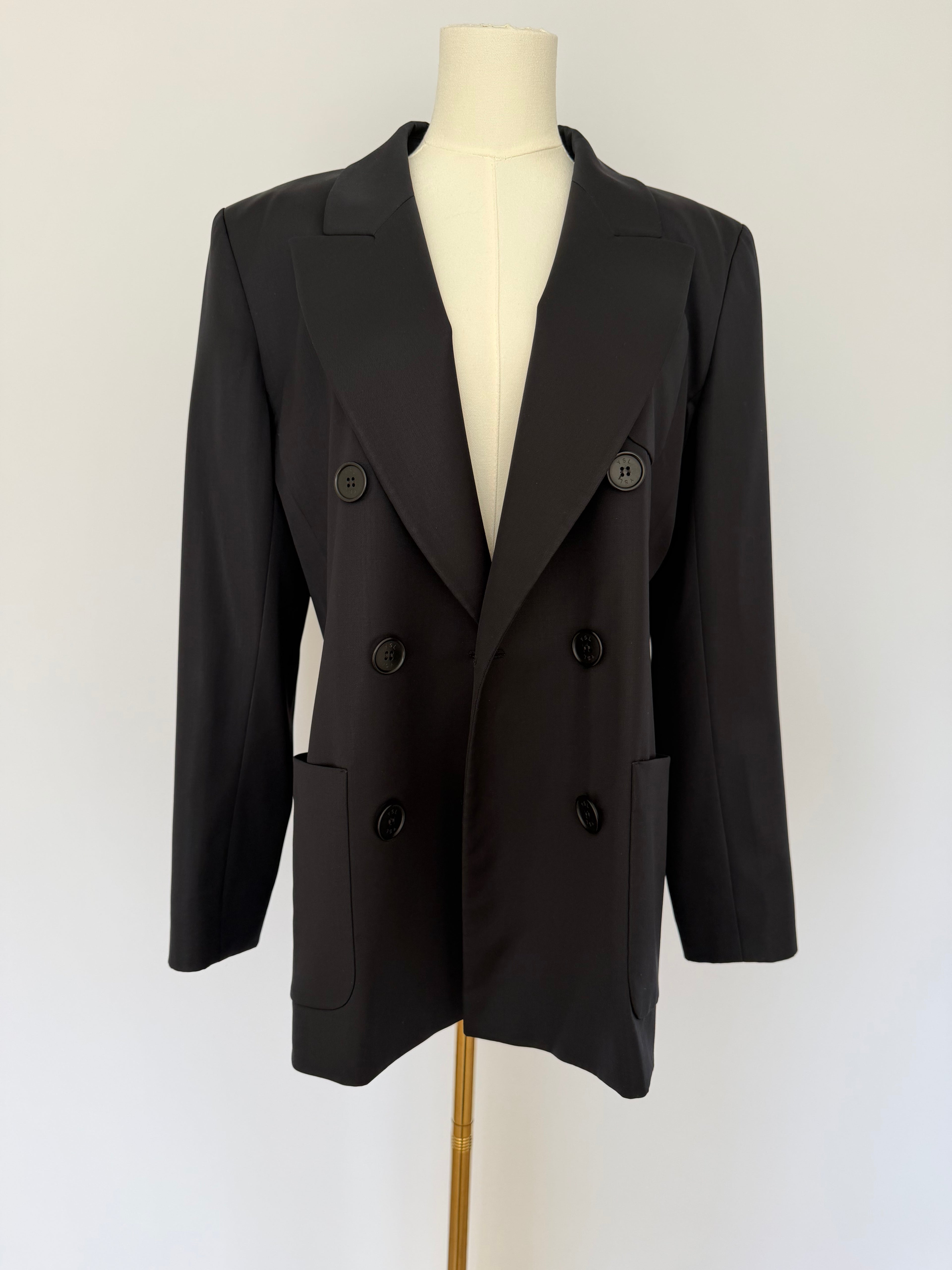 Vintage Yves Saint Laurent Black Double Breasted Blazer | YSL Tailored Jacket Made in France | Classic Power Suit