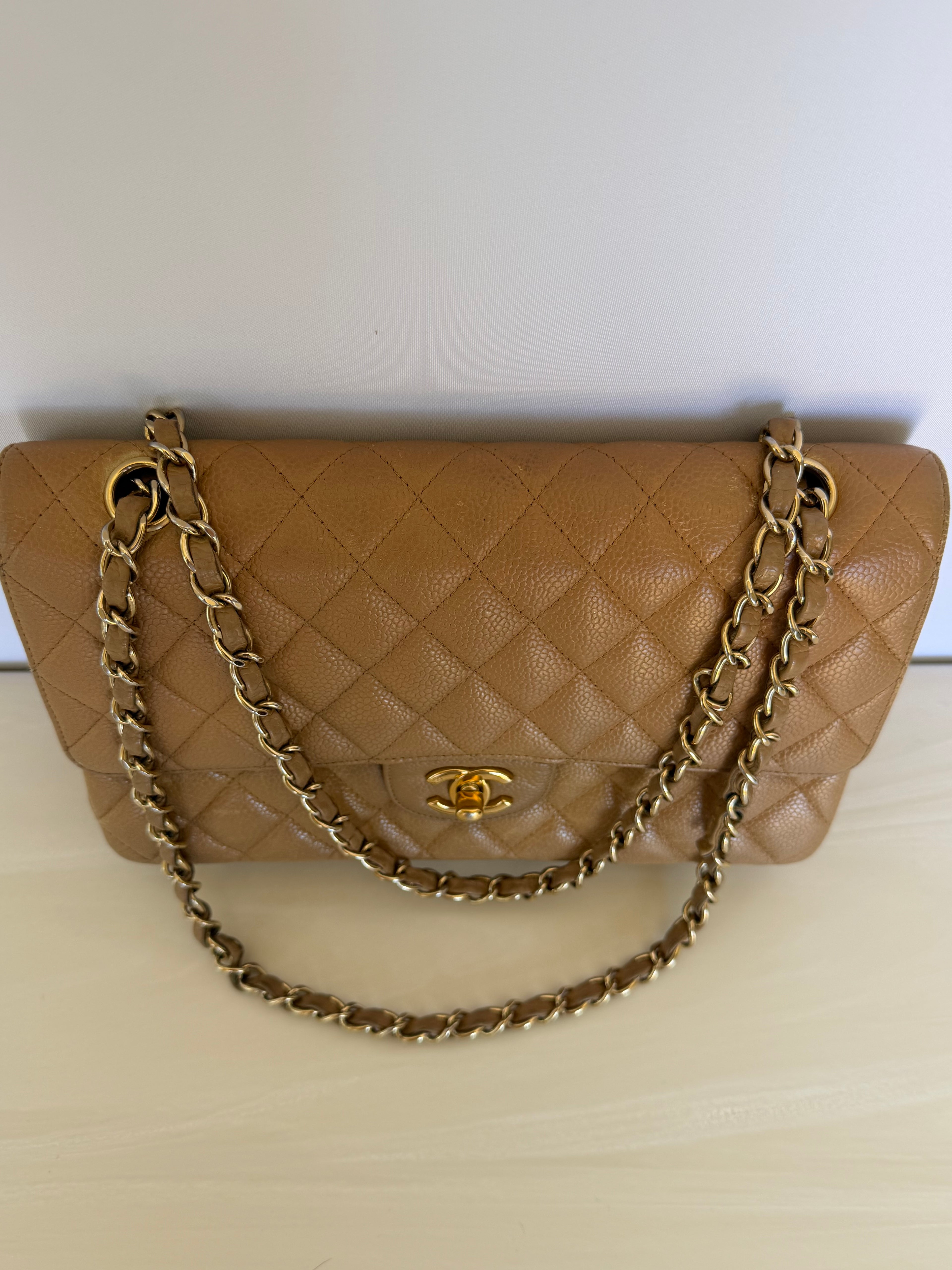 Chanel Medium Classic Flap Bag - Beige Caviar Leather