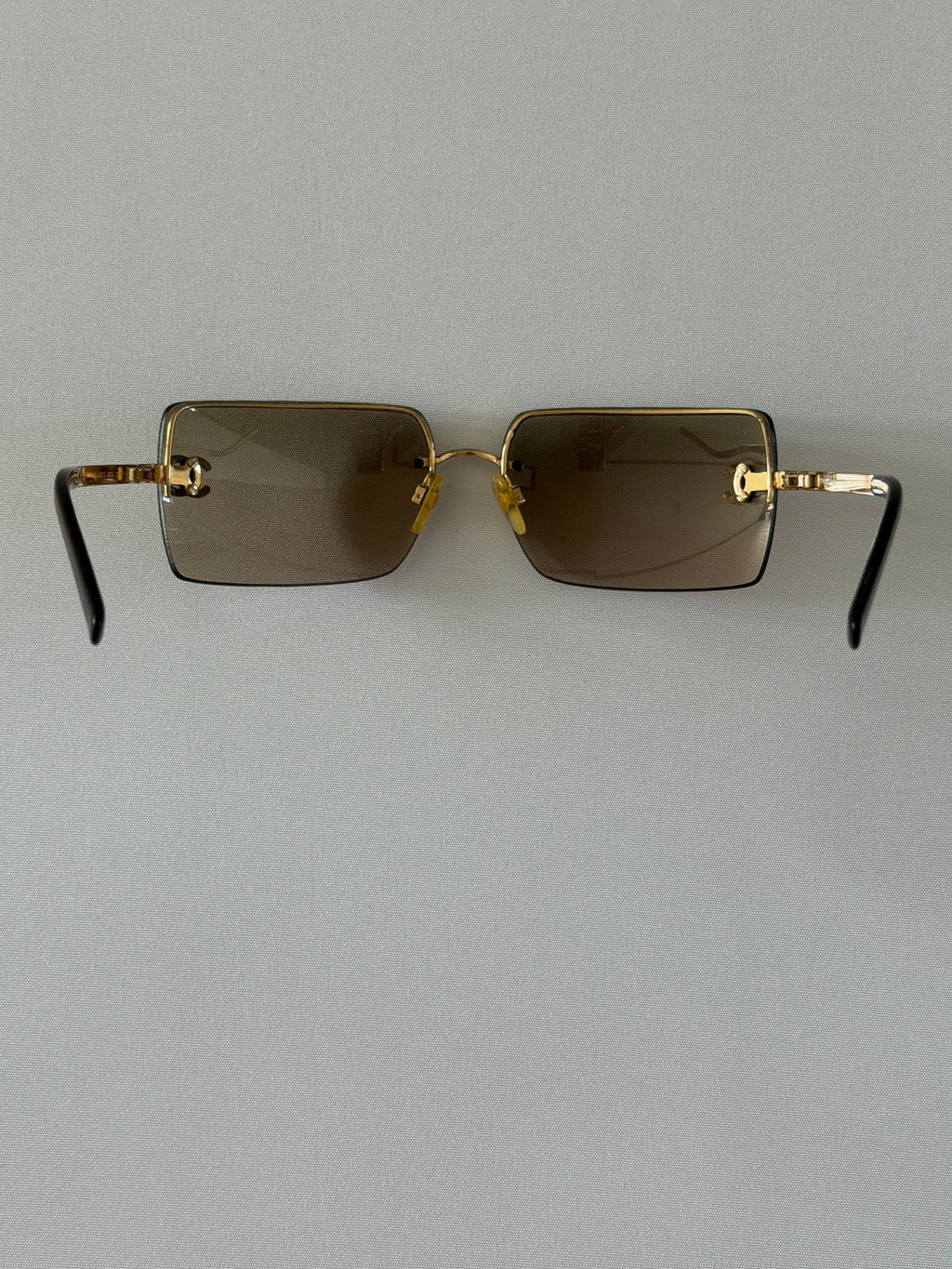 Chanel Rimless CC Logo Sunglasses – Vintage Brown Gradient Square Lens Gold Frame with Crystal Double CC