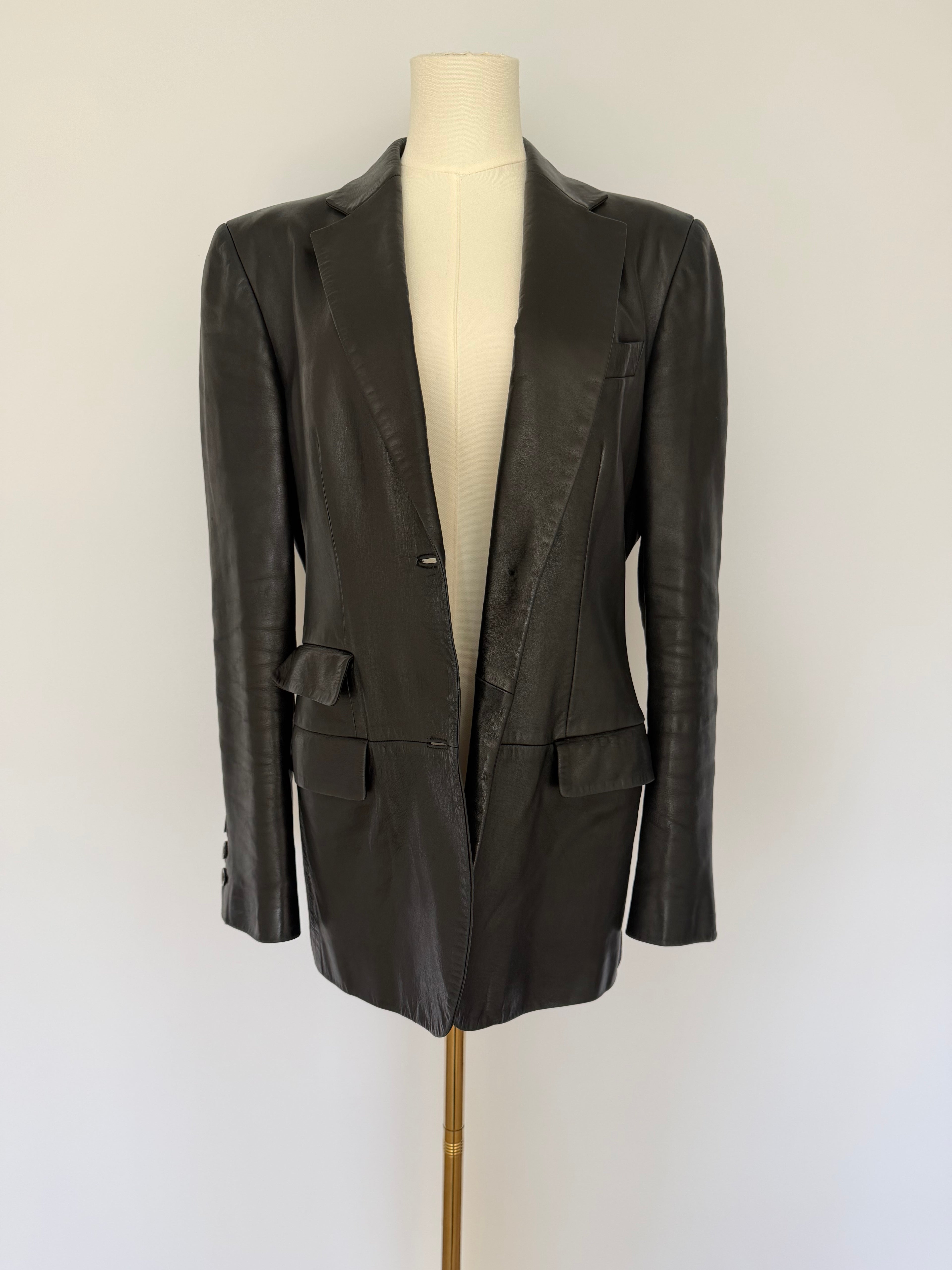 Vintage Gucci Black Leather Blazer Jacket | Tailored Minimalist Tom Ford Era Style