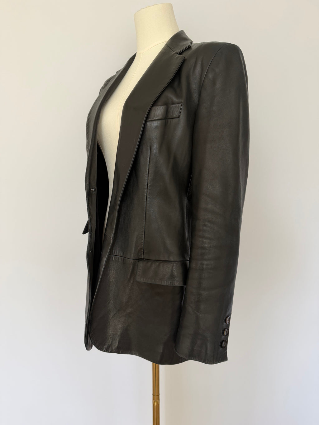Vintage Gucci Black Leather Blazer Jacket | Tailored Minimalist Tom Ford Era Style