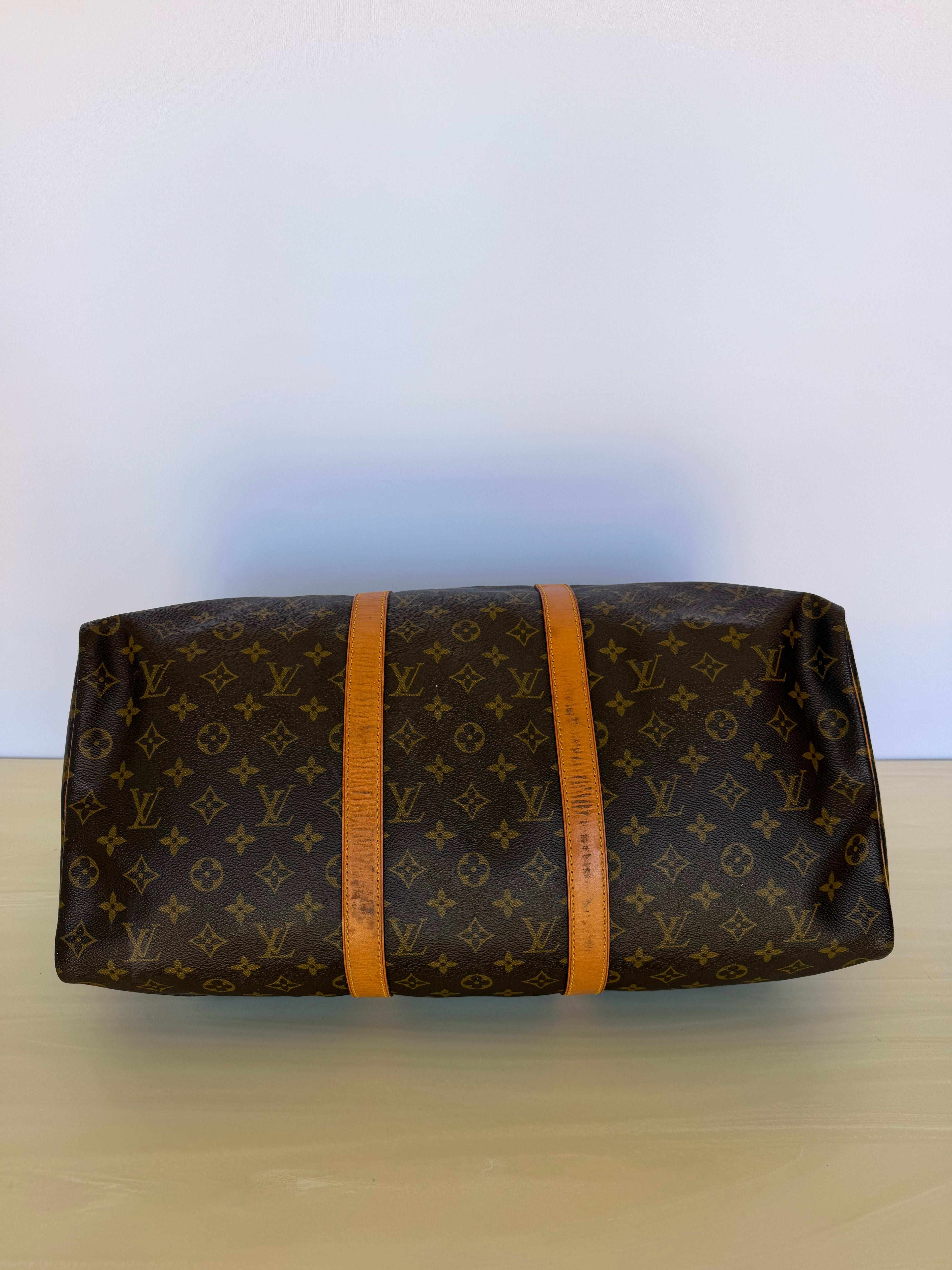Louis Vuitton Vintage Monogram Keepall 50 Duffel Bag Travel Bag with Vachetta Leather Trim & Lock – Made in France