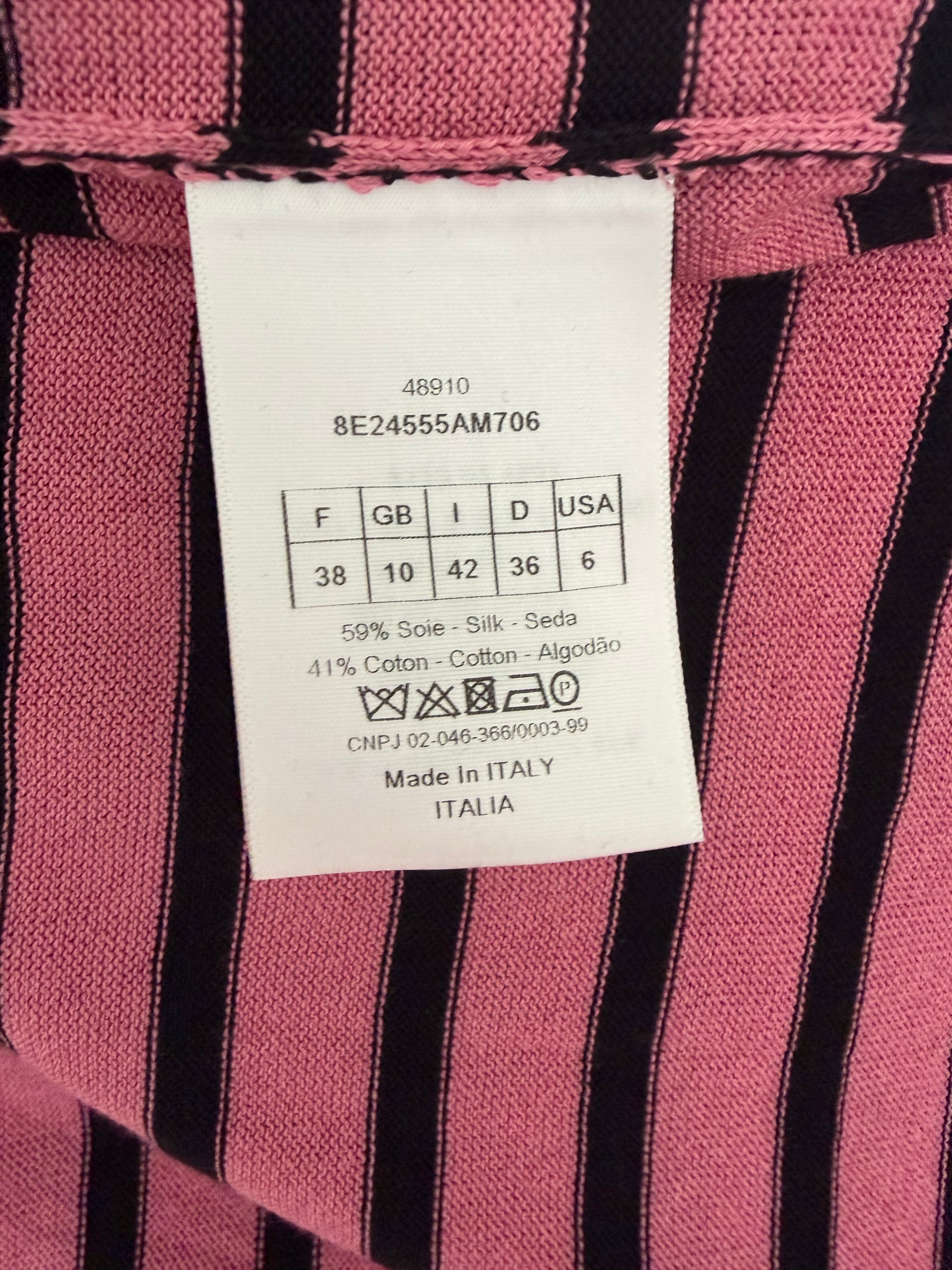 Christian Dior J’Adior Pink Striped Knit Top | Dior Logo Short Sleeve Sweater Made in Italy | Luxury Designer Tee