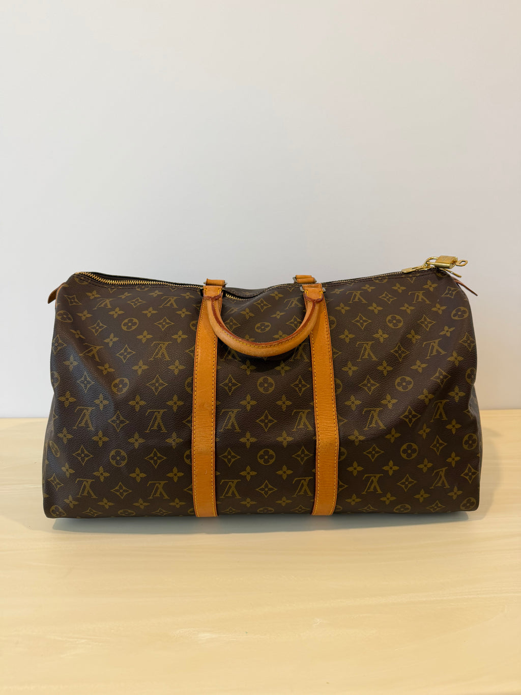 Louis Vuitton Vintage Monogram Keepall 50 Duffel Bag Travel Bag with Vachetta Leather Trim & Lock – Made in France