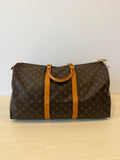 Louis Vuitton Vintage Monogram Keepall 50 Duffel Bag Travel Bag with Vachetta Leather Trim & Lock – Made in France