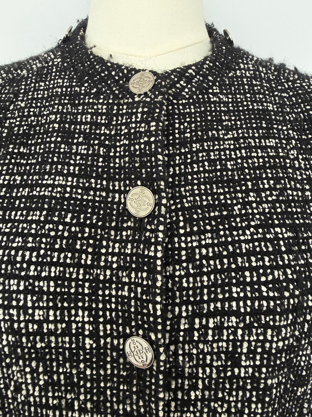 Chanel Black & White Tweed Jacket with CC Logo Buttons | Classic Structured Blazer Size 40