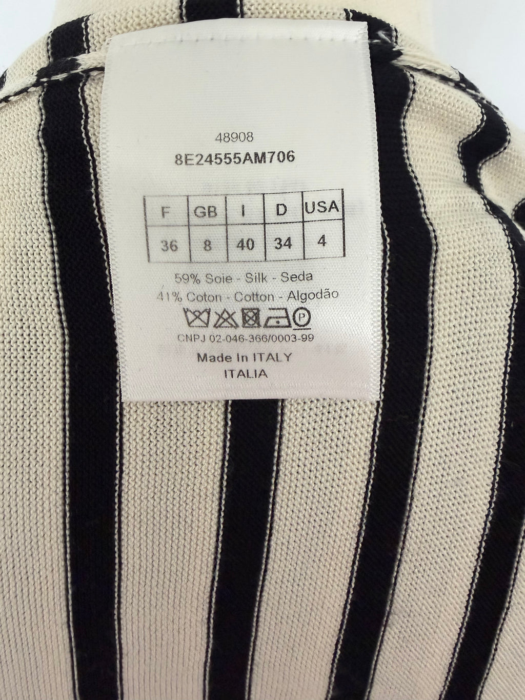 Christian Dior J’Adior White Striped Knit Top | Dior Logo Short Sleeve Sweater Made in Italy | Luxury Designer Tee