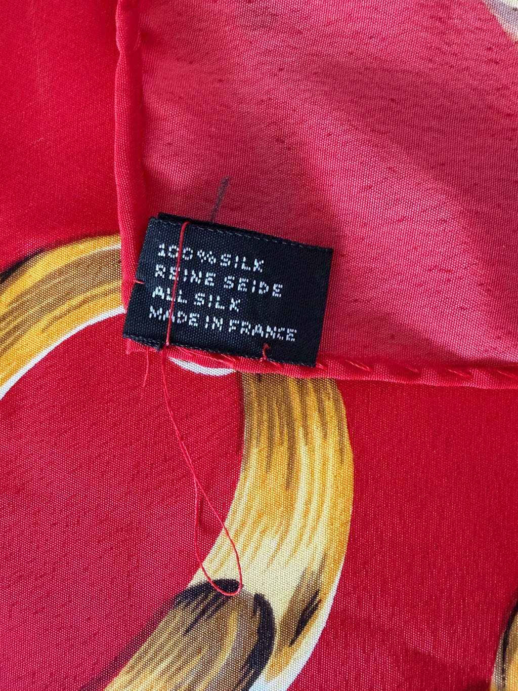 Chanel Red Silk Chain Print Scarf CC Logo Gold Chain Rue Cambon Paris 100% Silk Made in France