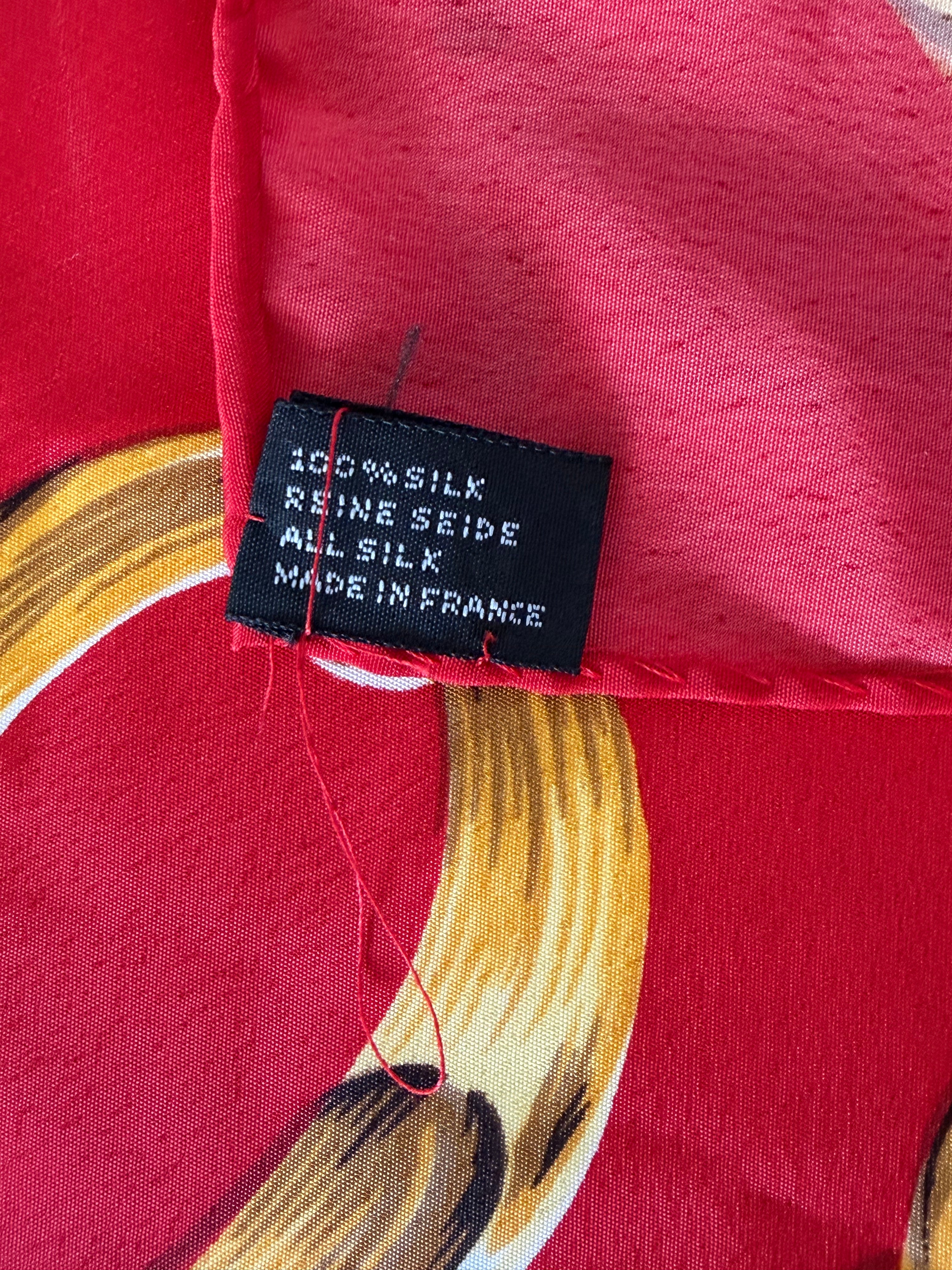 Chanel Red Silk Chain Print Scarf CC Logo Gold Chain Rue Cambon Paris 100% Silk Made in France