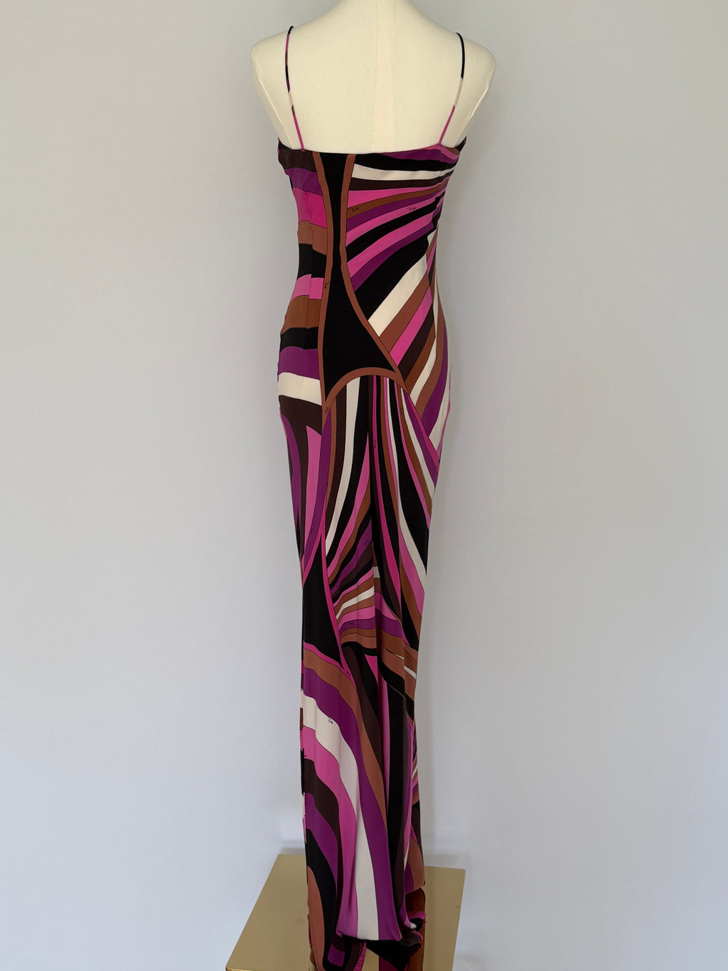 Emilio Pucci Silk Jersey Maxi Dress Pink Swirl Print | Vintage Y2K Bodycon Slip Gown