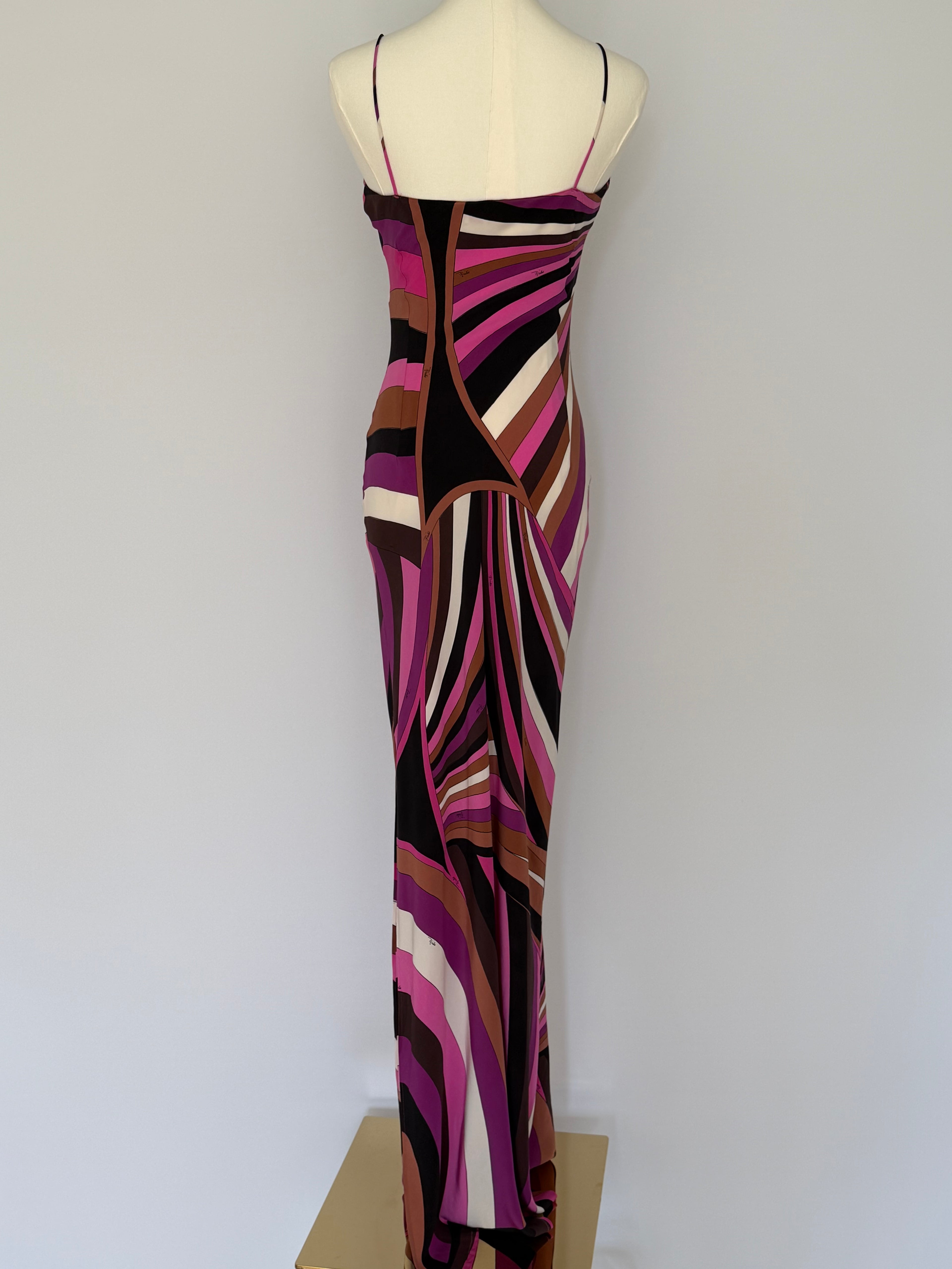 Emilio Pucci Silk Jersey Maxi Dress Pink Swirl Print | Vintage Y2K Bodycon Slip Gown