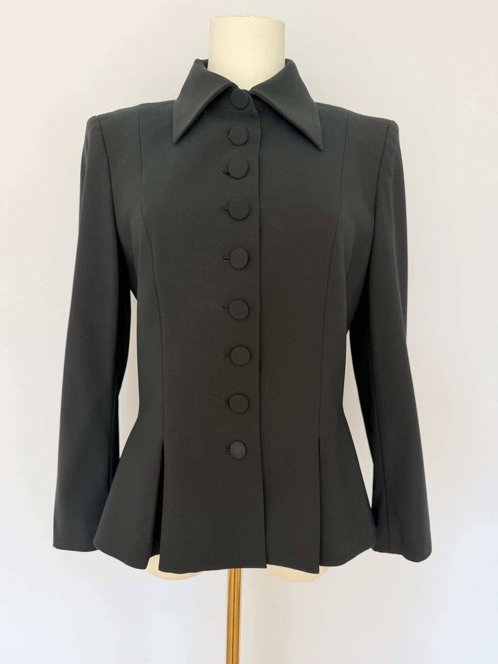 Givenchy Paris Black Structured Peplum Blazer Jacket | Tailored Button Front Designer Jacket Size 40