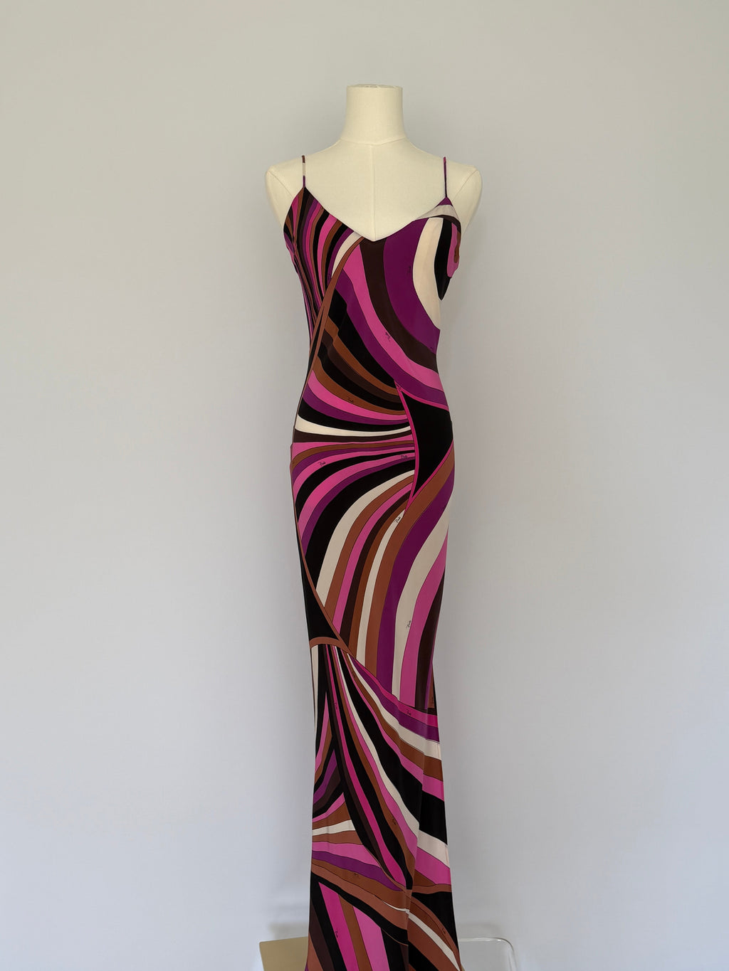 Emilio Pucci Silk Jersey Maxi Dress Pink Swirl Print | Vintage Y2K Bodycon Slip Gown