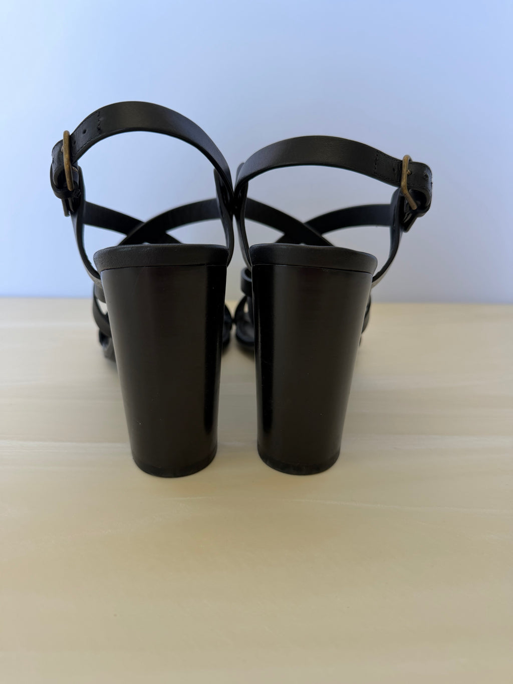 Saint Laurent Paris Black Leather Strappy Block Heel Sandals | Minimalist YSL Heels Size 38.5