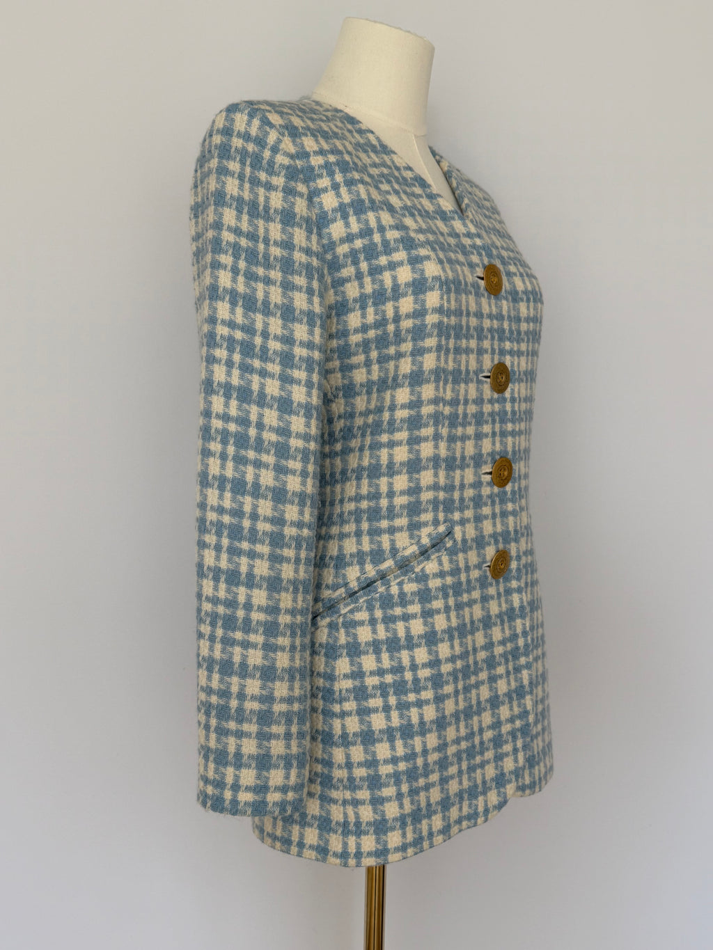Vintage Yves Saint Laurent Variation Blue & Cream Wool Tweed Blazer | YSL Paris Made in France Jacket Size 38