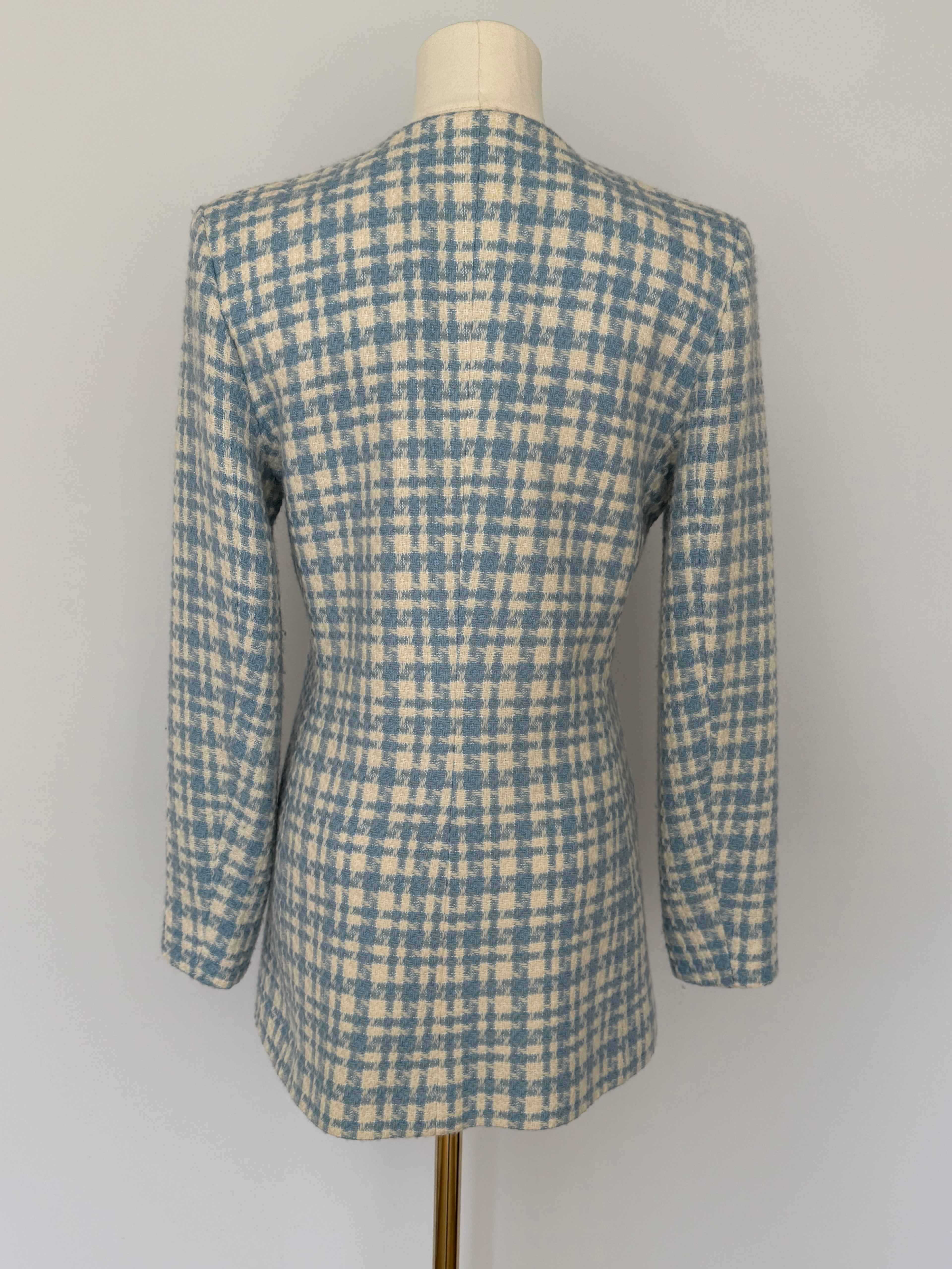Vintage Yves Saint Laurent Variation Blue & Cream Wool Tweed Blazer | YSL Paris Made in France Jacket Size 38