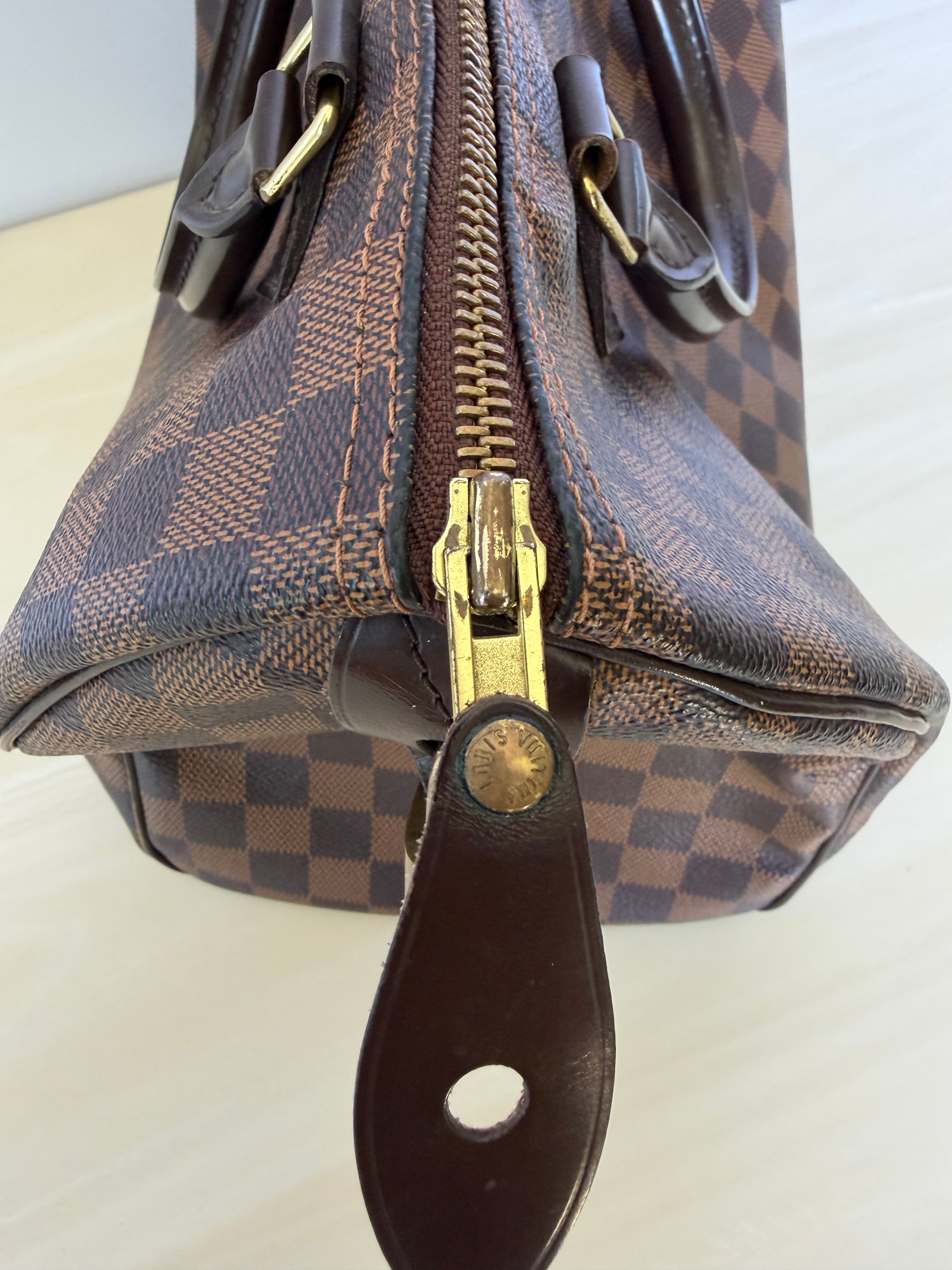 Louis Vuitton Damier Ebene Speedy 30 Handbag – Brown Checkered Canvas Satchel with Red Interior