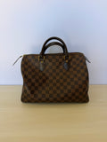 Louis Vuitton Damier Ebene Speedy 30 Handbag – Brown Checkered Canvas Satchel with Red Interior