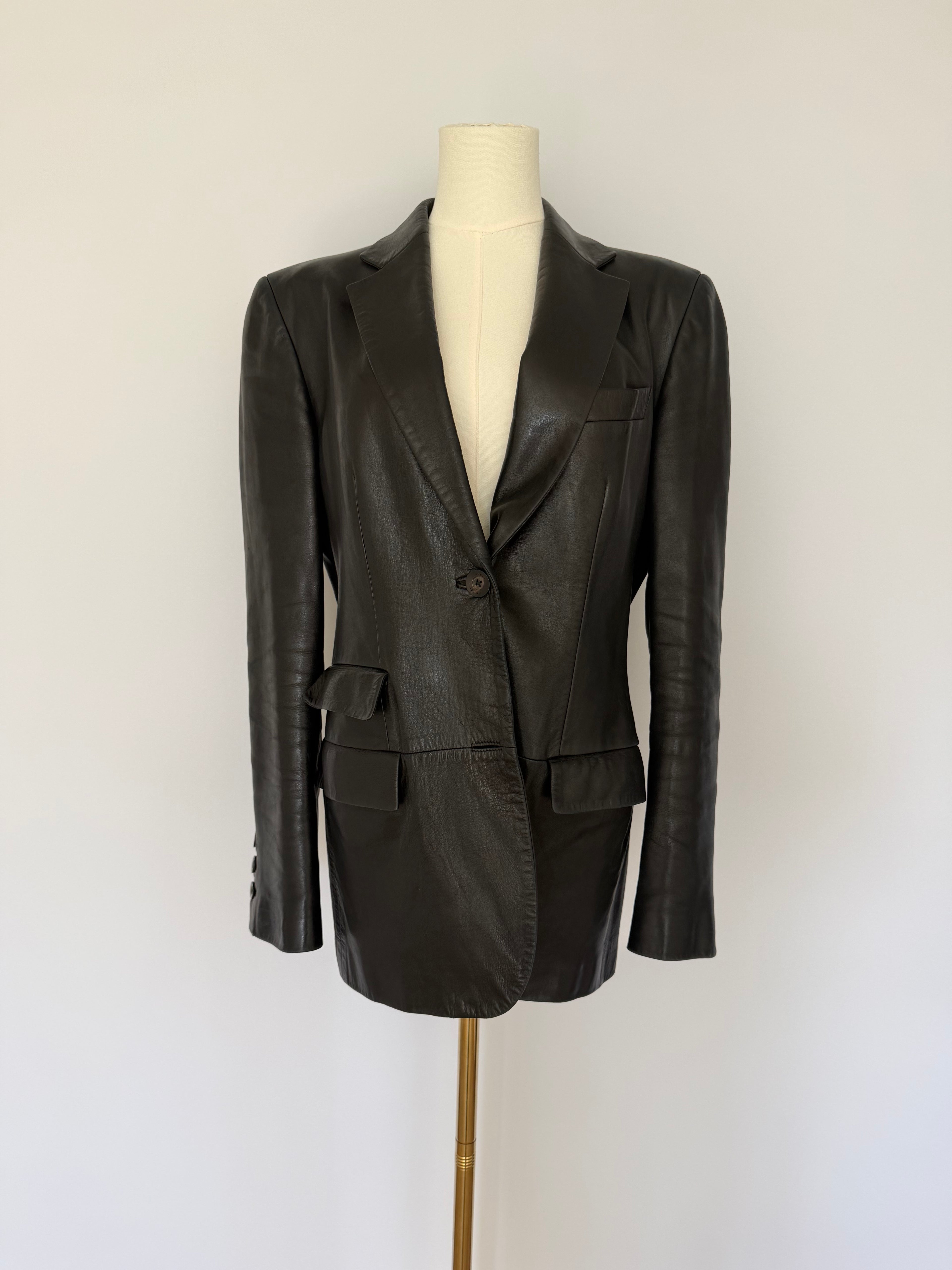 Vintage Gucci Black Leather Blazer Jacket | Tailored Minimalist Tom Ford Era Style