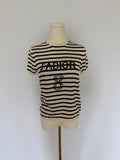Christian Dior J’Adior White Striped Knit Top | Dior Logo Short Sleeve Sweater Made in Italy | Luxury Designer Tee