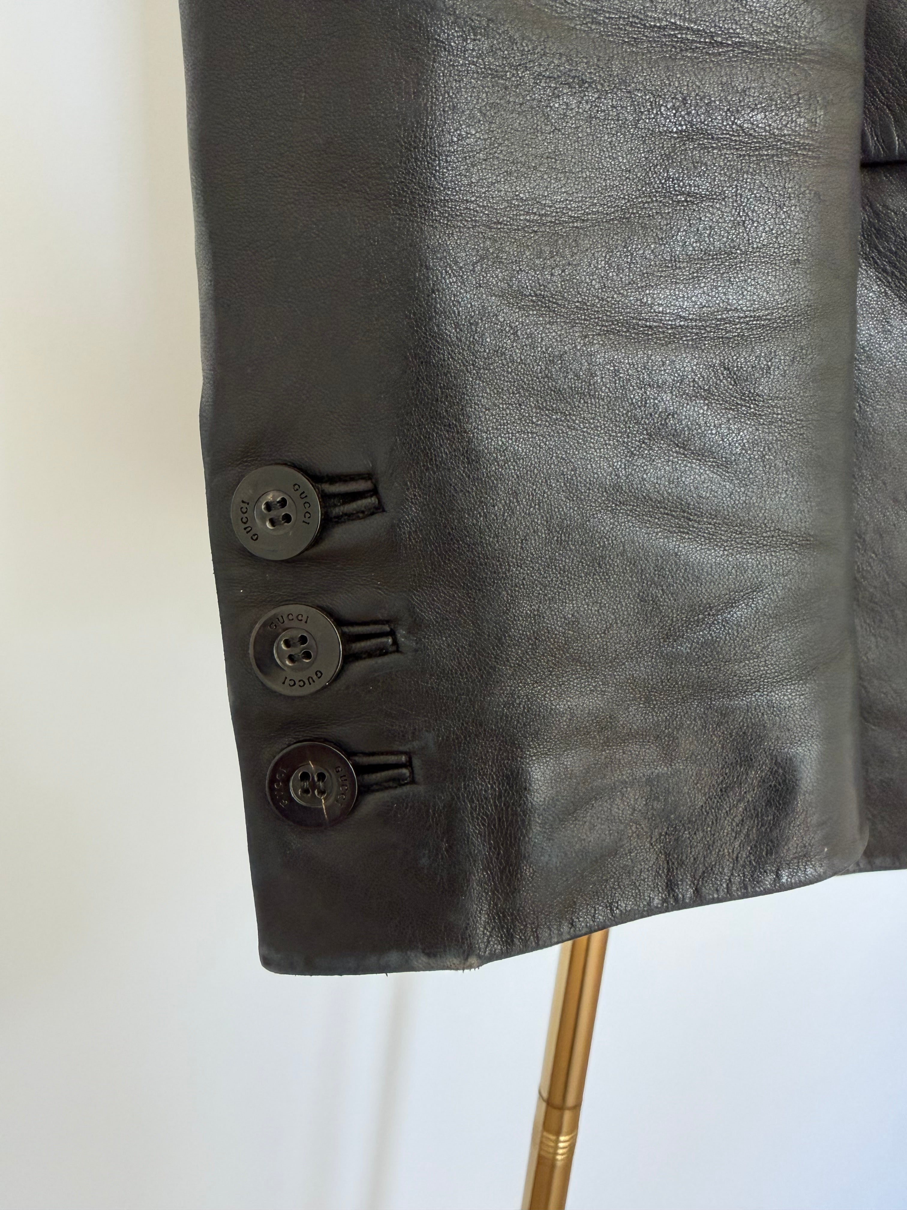 Vintage Gucci Black Leather Blazer Jacket | Tailored Minimalist Tom Ford Era Style