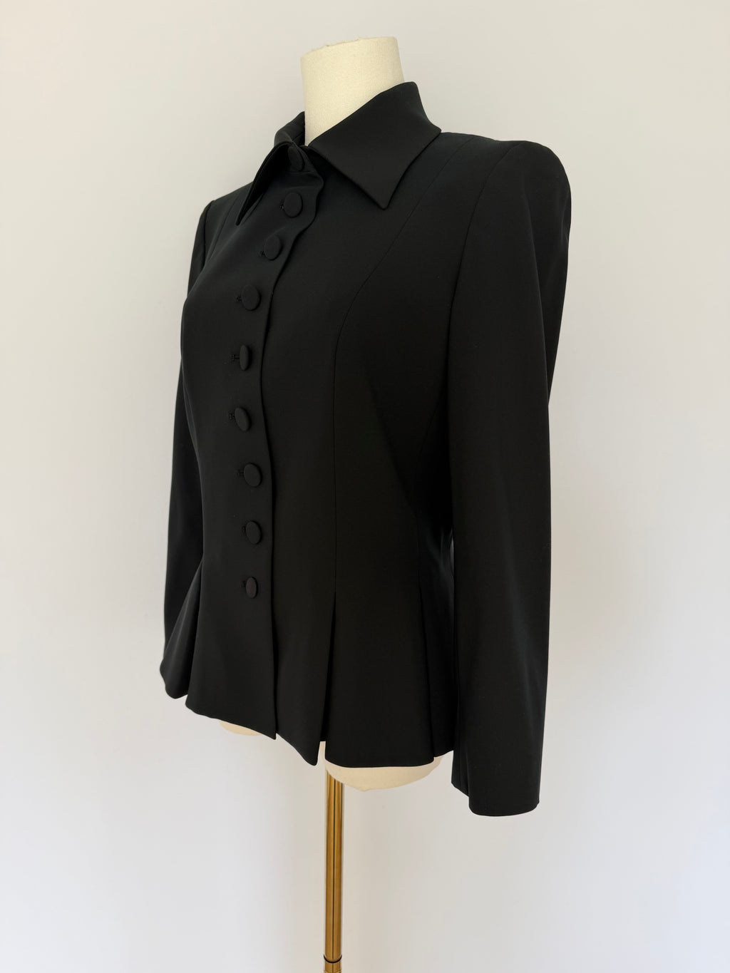 Givenchy Paris Black Structured Peplum Blazer Jacket | Tailored Button Front Designer Jacket Size 40