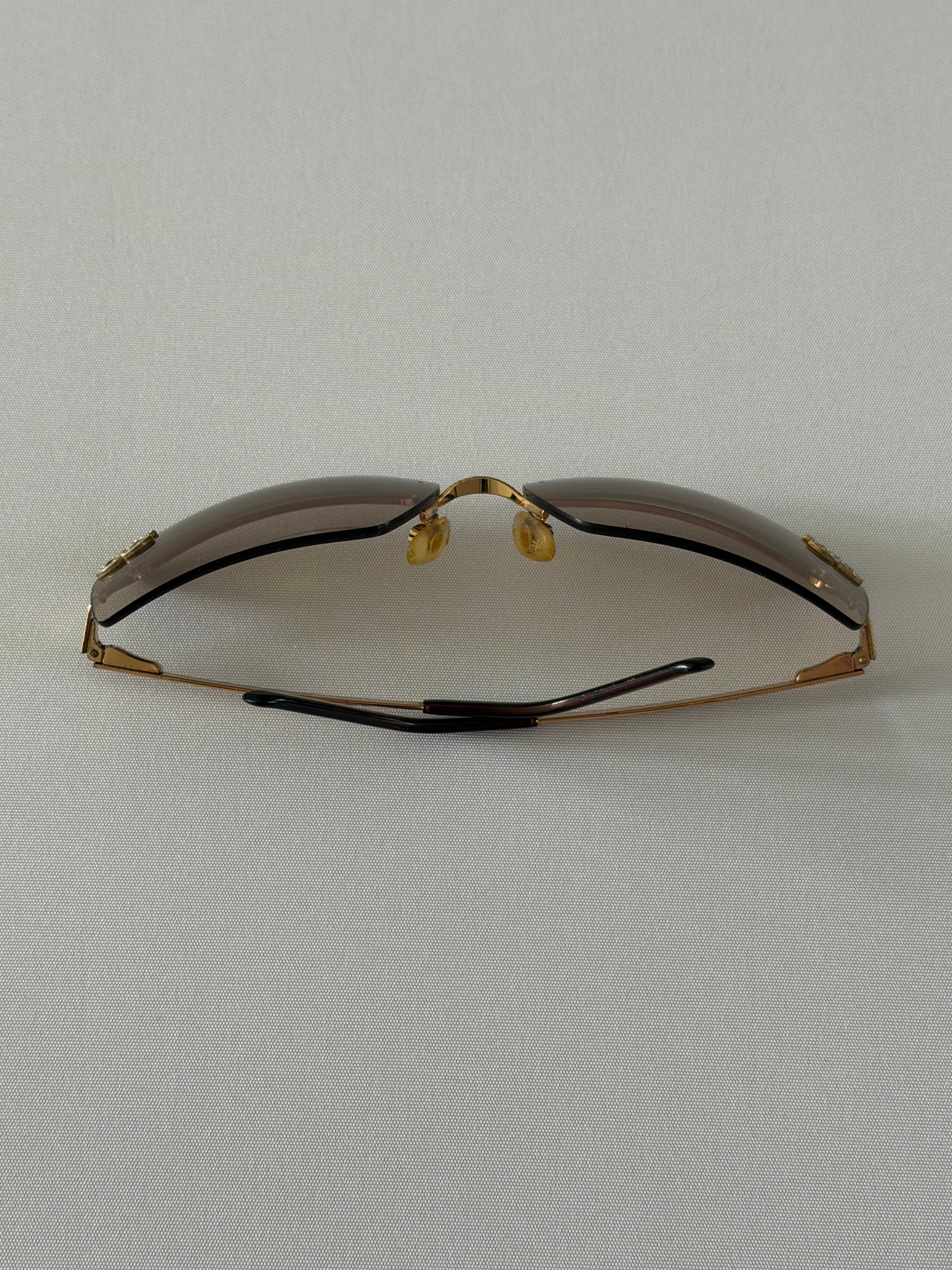 Chanel Rimless CC Logo Sunglasses – Vintage Brown Gradient Square Lens Gold Frame with Crystal Double CC