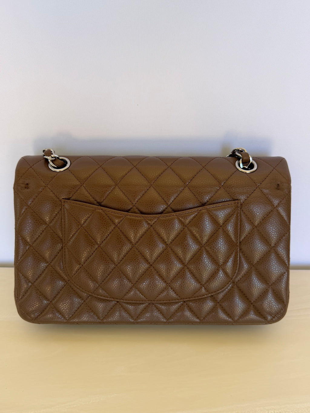 Chanel Classic Medium Double Flap Bag in Brown Caviar Leather with Silver Hardware