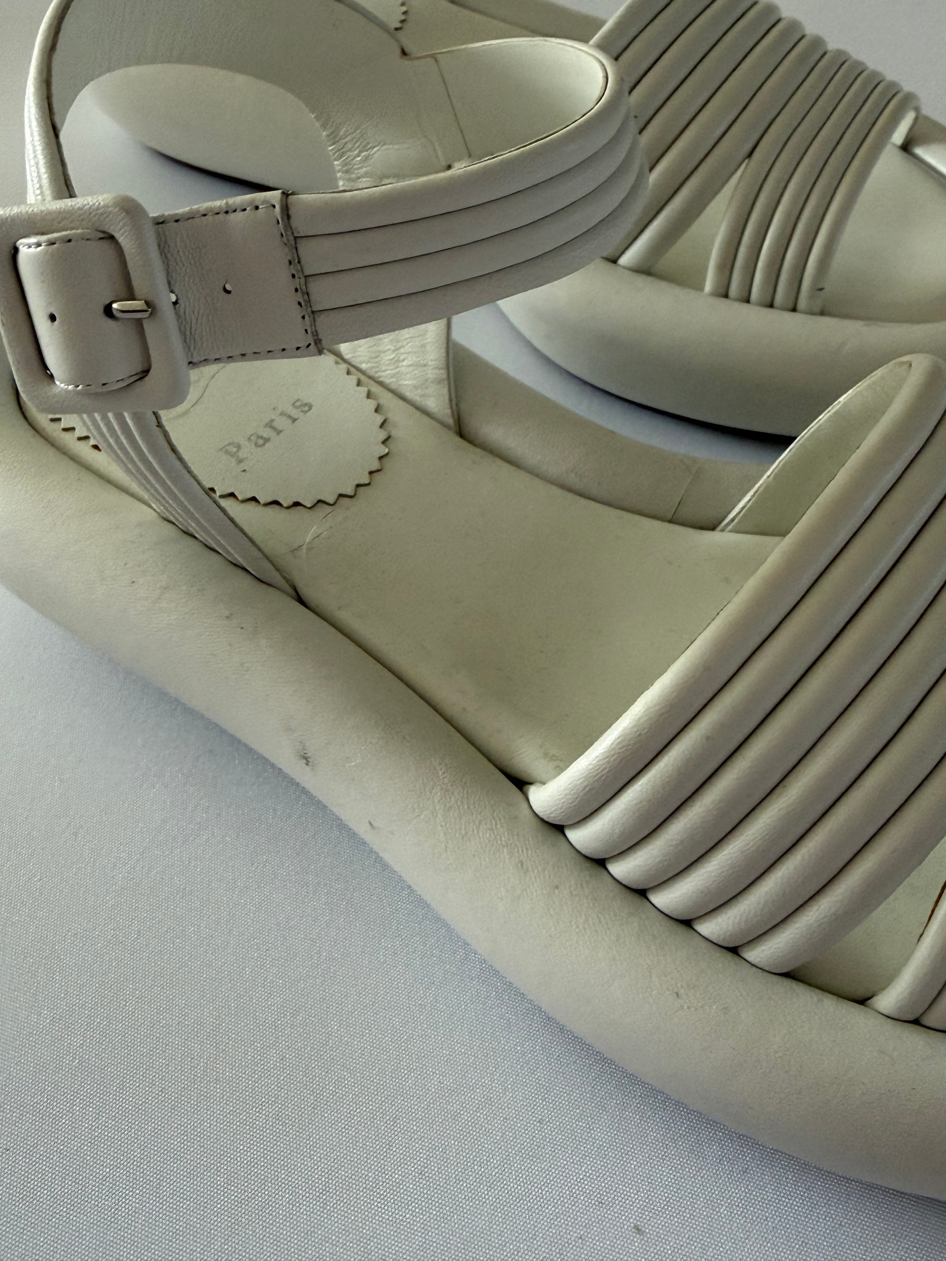 Christian Louboutin White Leather Flat Sandals Ankle Strap Red Sole Size 38