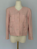 Chanel Pink Tweed Cropped Jacket CC Button Cardigan Blazer | Vintage Chanel Boutique Jacket