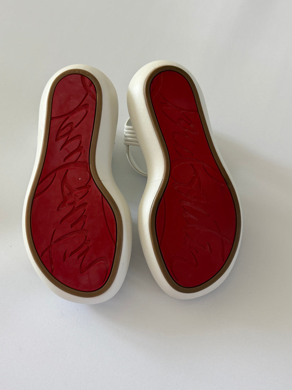 Christian Louboutin White Leather Flat Sandals Ankle Strap Red Sole Size 38