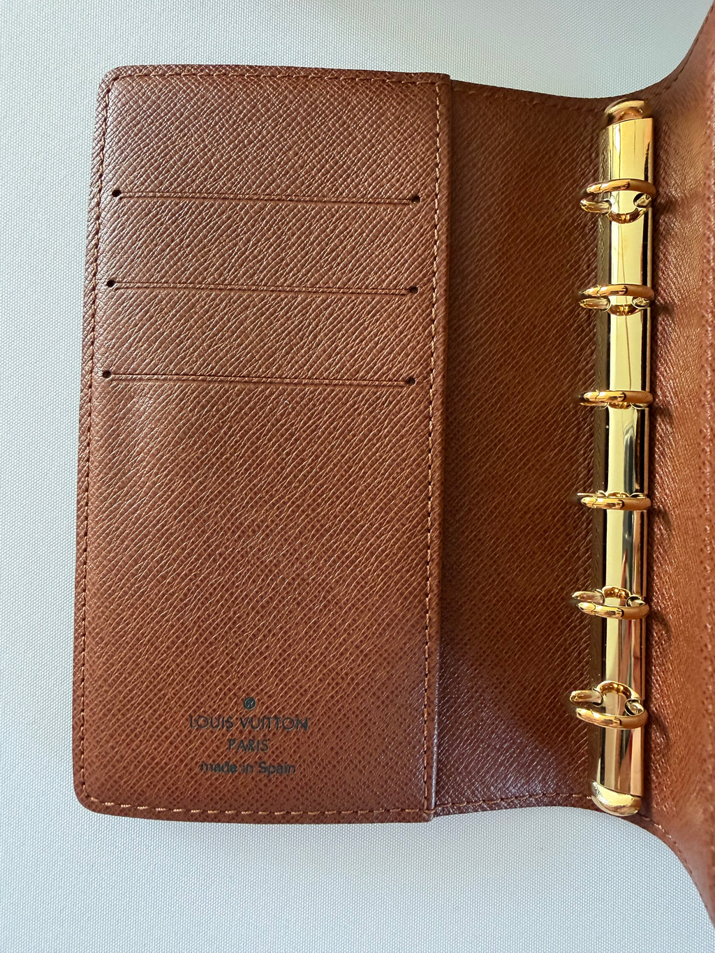 Louis Vuitton Monogram Agenda PM Ring Planner Cover Passport Holder LV Organizer Brown Canvas Gold Hardware Made in Spain
