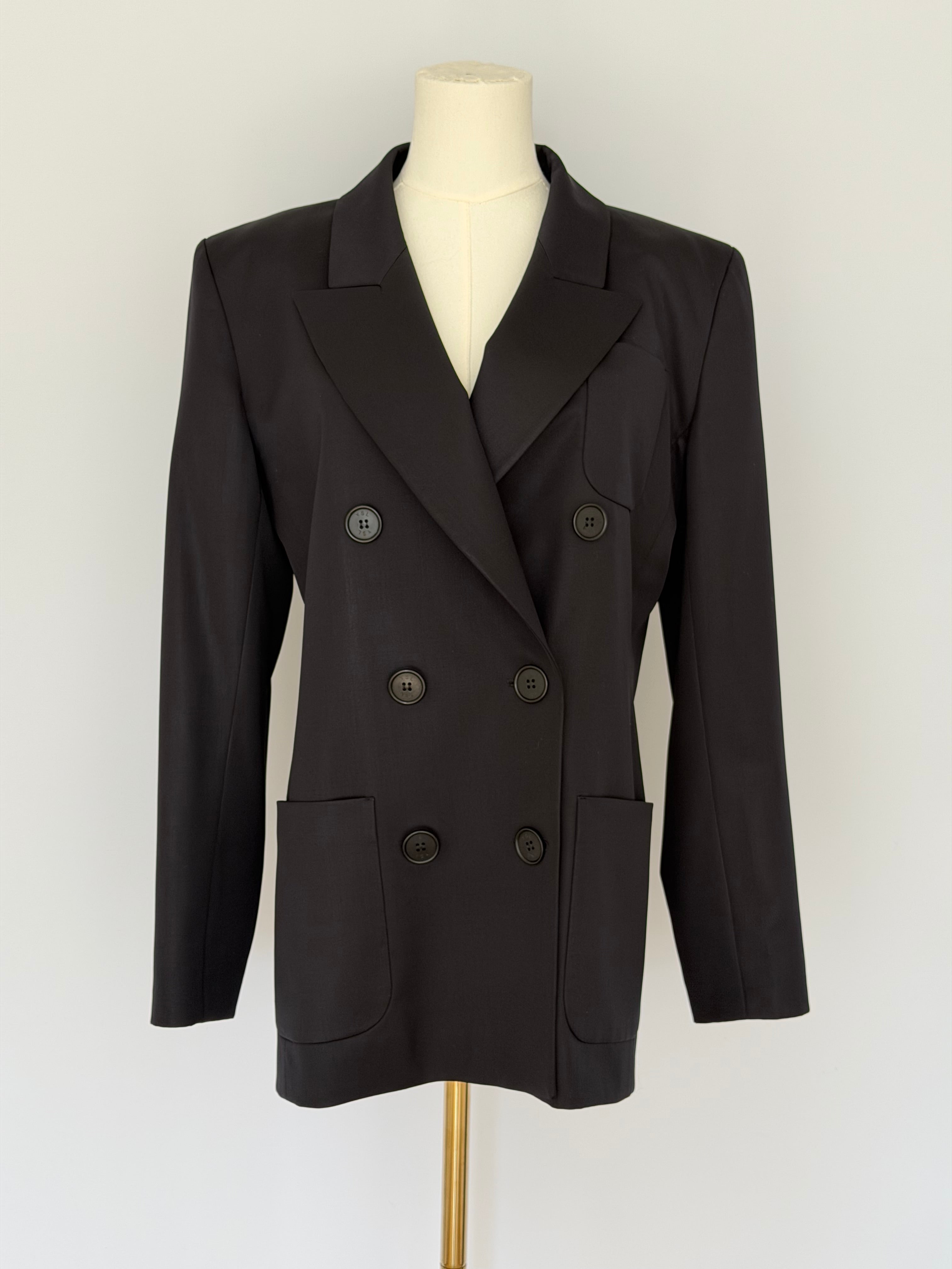 Vintage Yves Saint Laurent Black Double Breasted Blazer | YSL Tailored Jacket Made in France | Classic Power Suit